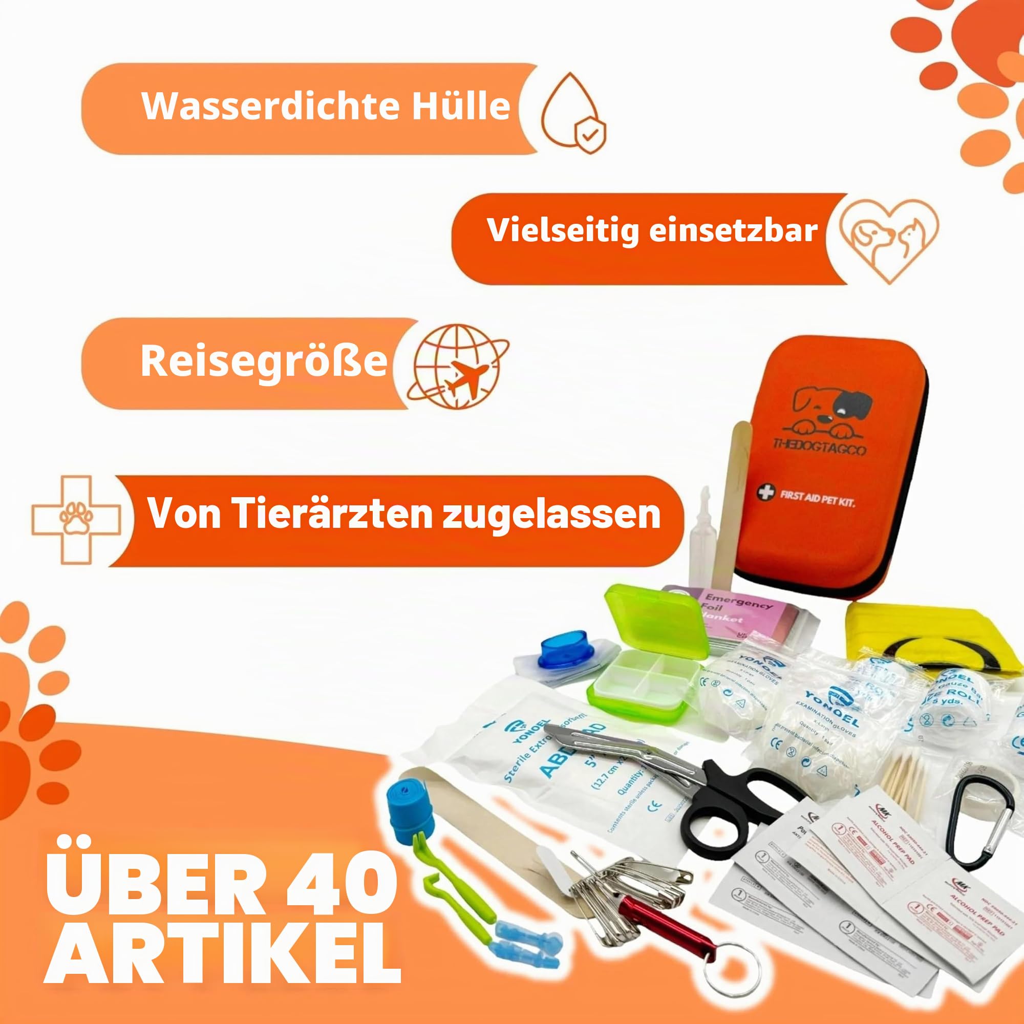 TheDogTagCo Erste-Hilfe-Set für Hunde, über 40 Gesundheitsbedarf, kompakt und tragbar, für jeden Haustier-Notfall vorbereitet