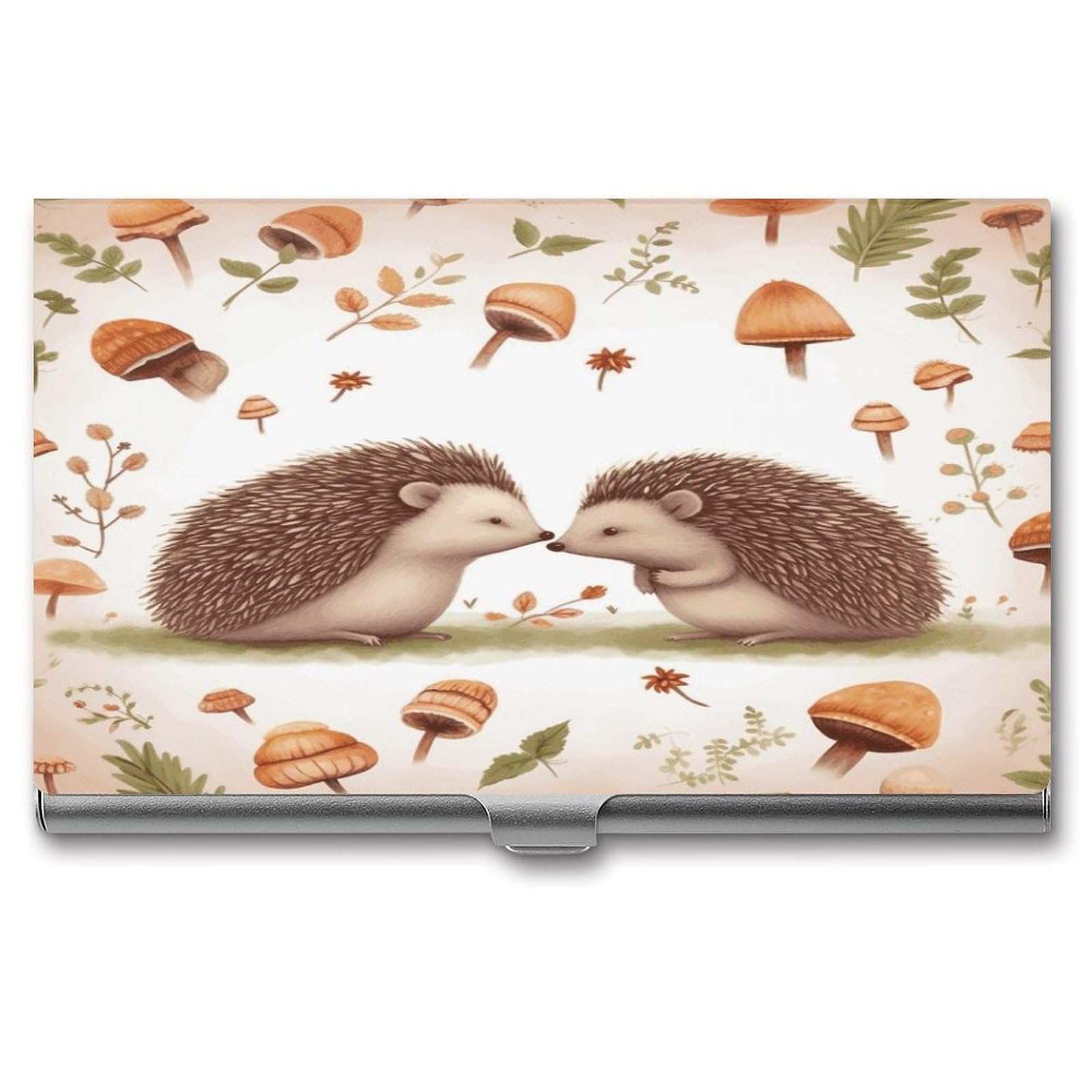 JTREHY Nature Lovely Hedgehog Lovers Business Card Holder Slim Purse Name Card Holder Portable Metal Business Card Case Wallet Large Capacity Lightweight Business Card Case for Men Women