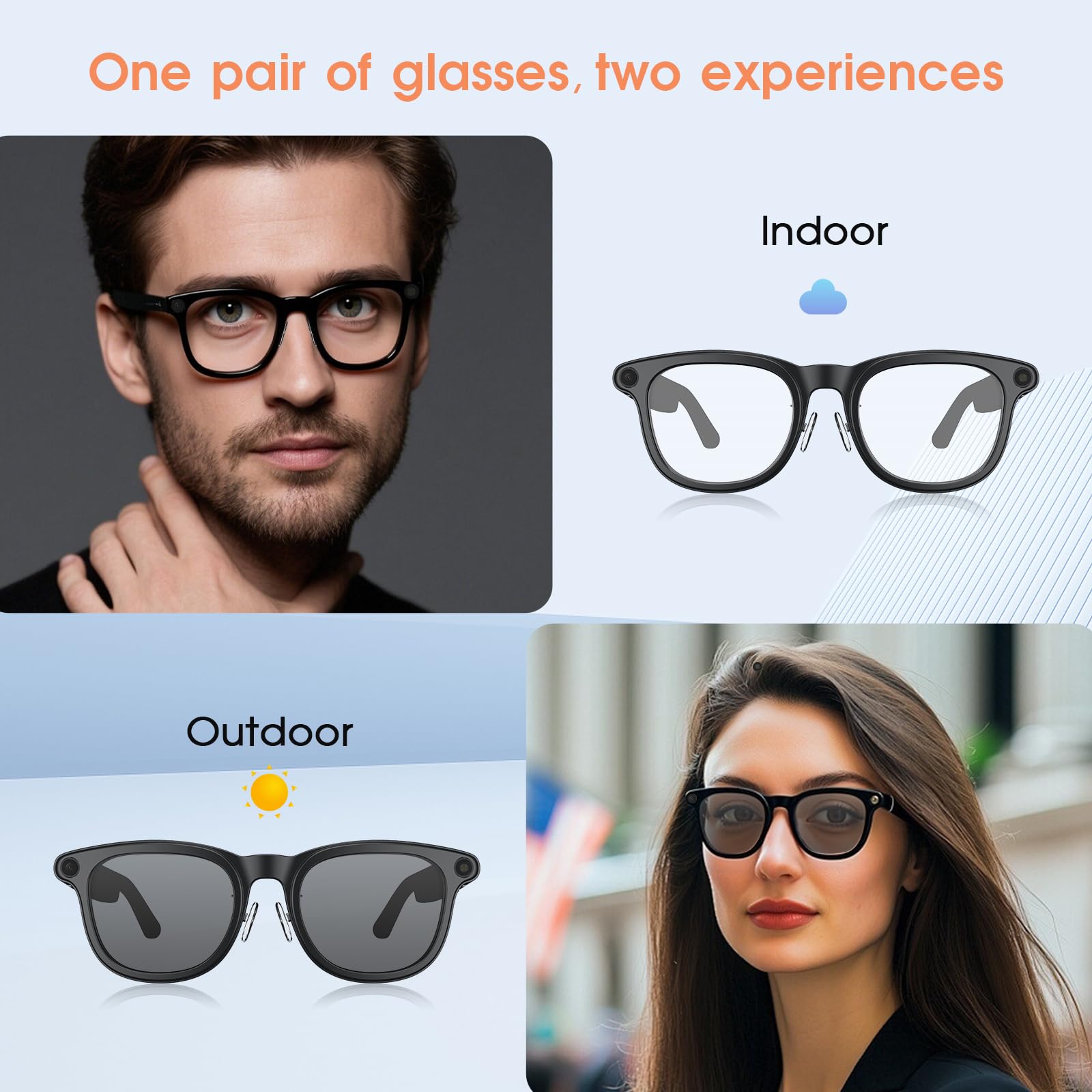 2026 AI Smart Glasses 4K Caméra HD 1200P Lunettes avec Enregistrement vidéo, Traduction simultanée/Identification d'objet GPT, lentilles photochromiques, avec étui de Charge 3600 mAh