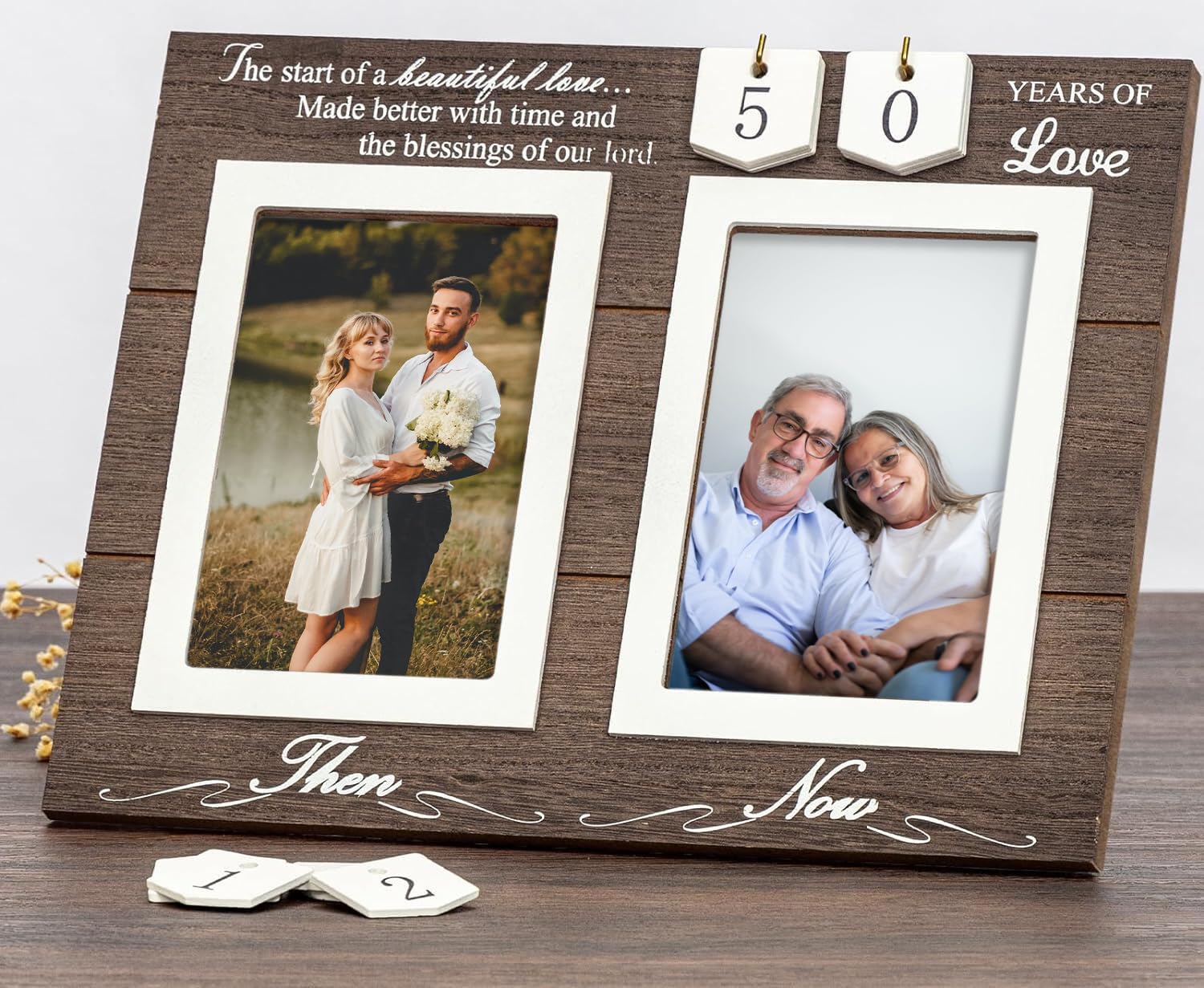 Then and Now Anniversary Picture Frame, 1-99 Years Wedding Picture Frame, 25th 50th Anniversary Wedding Gift for Couple Parents Wife Husband Men Women, Engagement Bridal Shower Gift