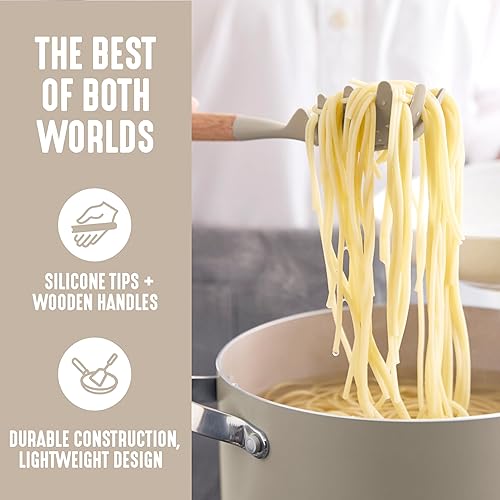 Vista 5 de GreenLife Juego de utensilios de silicona de 11 piezas, herramientas de cocina antiadherentes, cucharón, volteador, espátula, cuchara, servidor