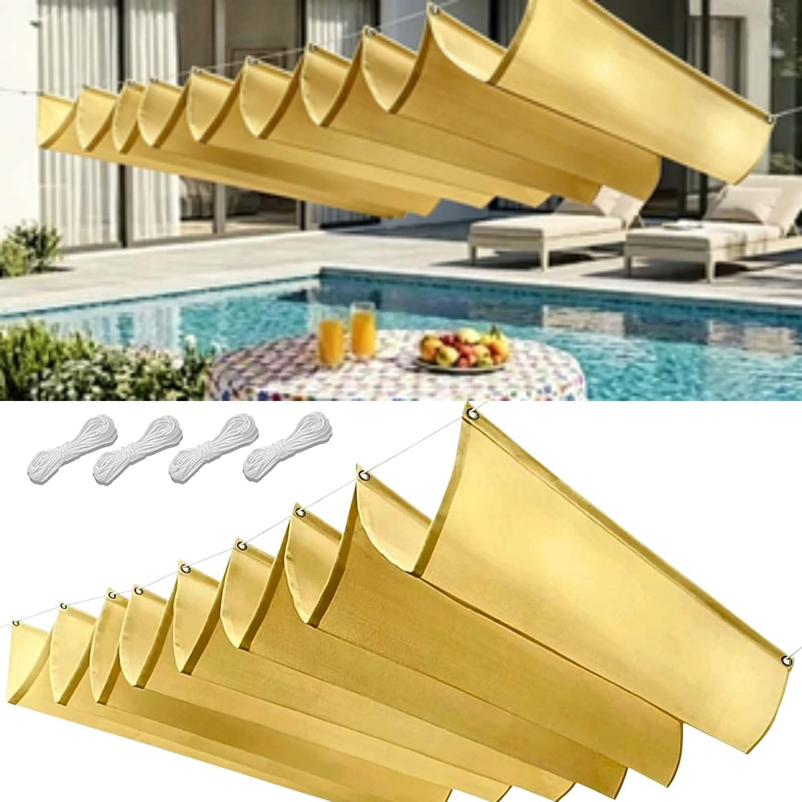 Maska Przeciwsłoneczna Z Materiału 105 x 460 cm Regulowany Na Zamówienie Rozwijany Żagiel Przeciwsłoneczny Z Oczkami I Sznurkiem Do Ogrodu Zewnętrznego, Patio, Trawnika, Piaskowy żółty