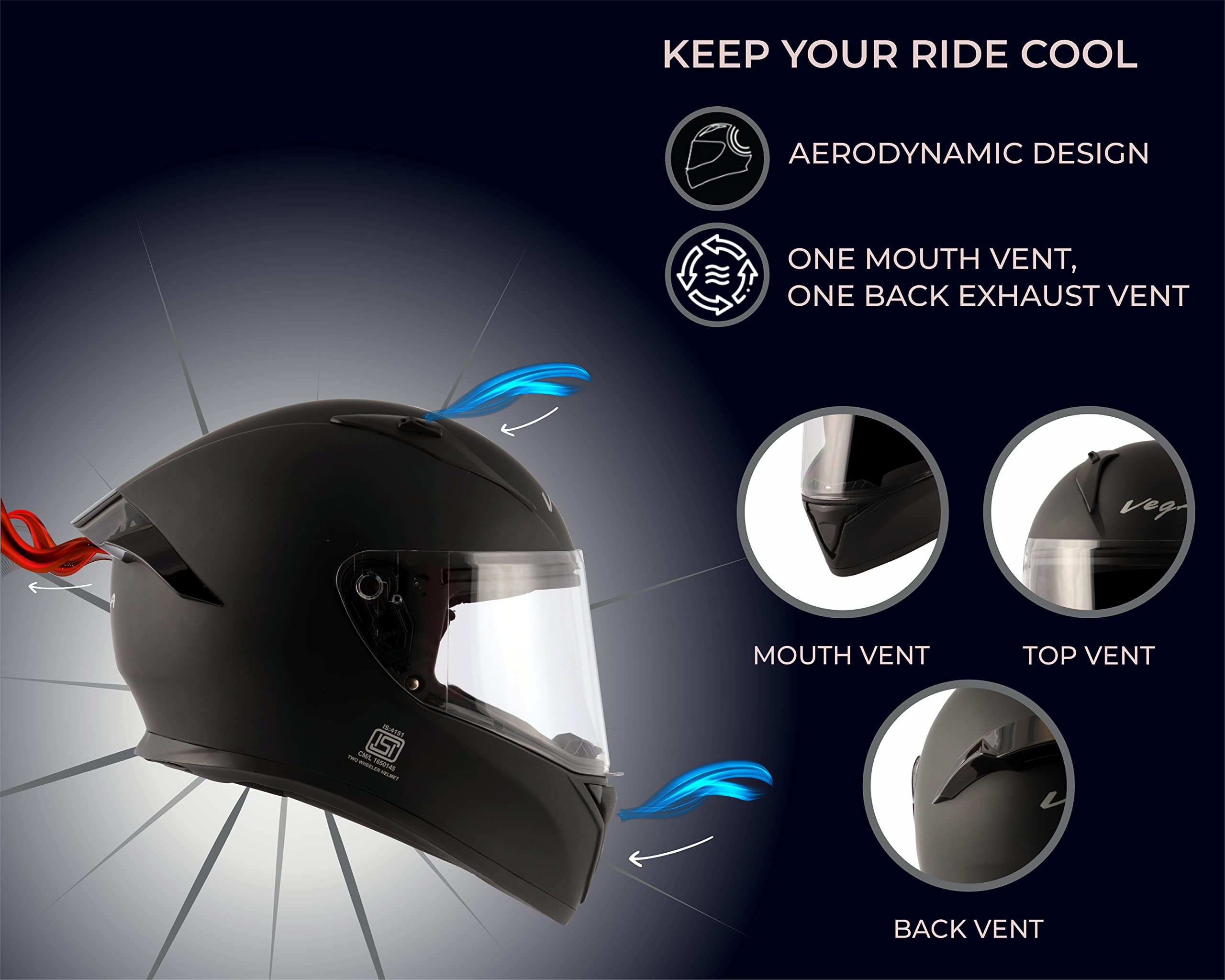 Vega Bolt Dull Black Helmet-L - Image 5 thumbnail