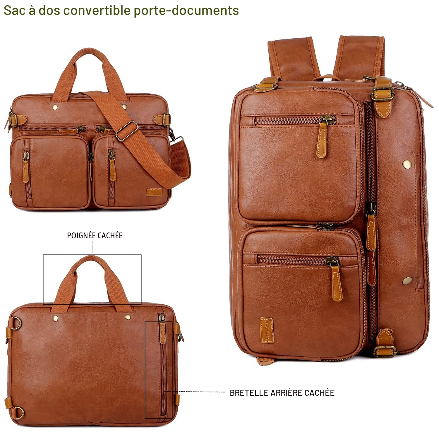 HB-22 Sacoche à dos hybride en cuir synthétique pour homme 17" Sac à bandoulière Business Sac à bandoulière polyvalent Sac à bandoulière pour homme