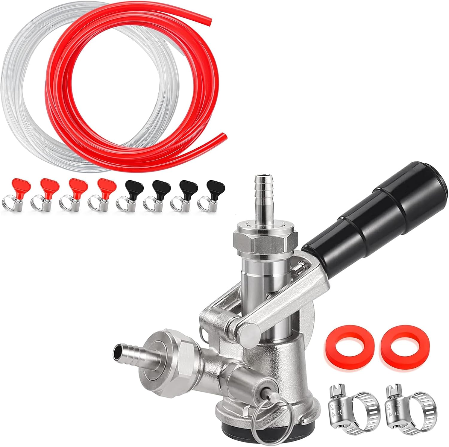 Keg Coupler for Sankey D System 10ft Kegerator Beer Co2 Gas Line with 8Pcs Hose Clampsw for Home