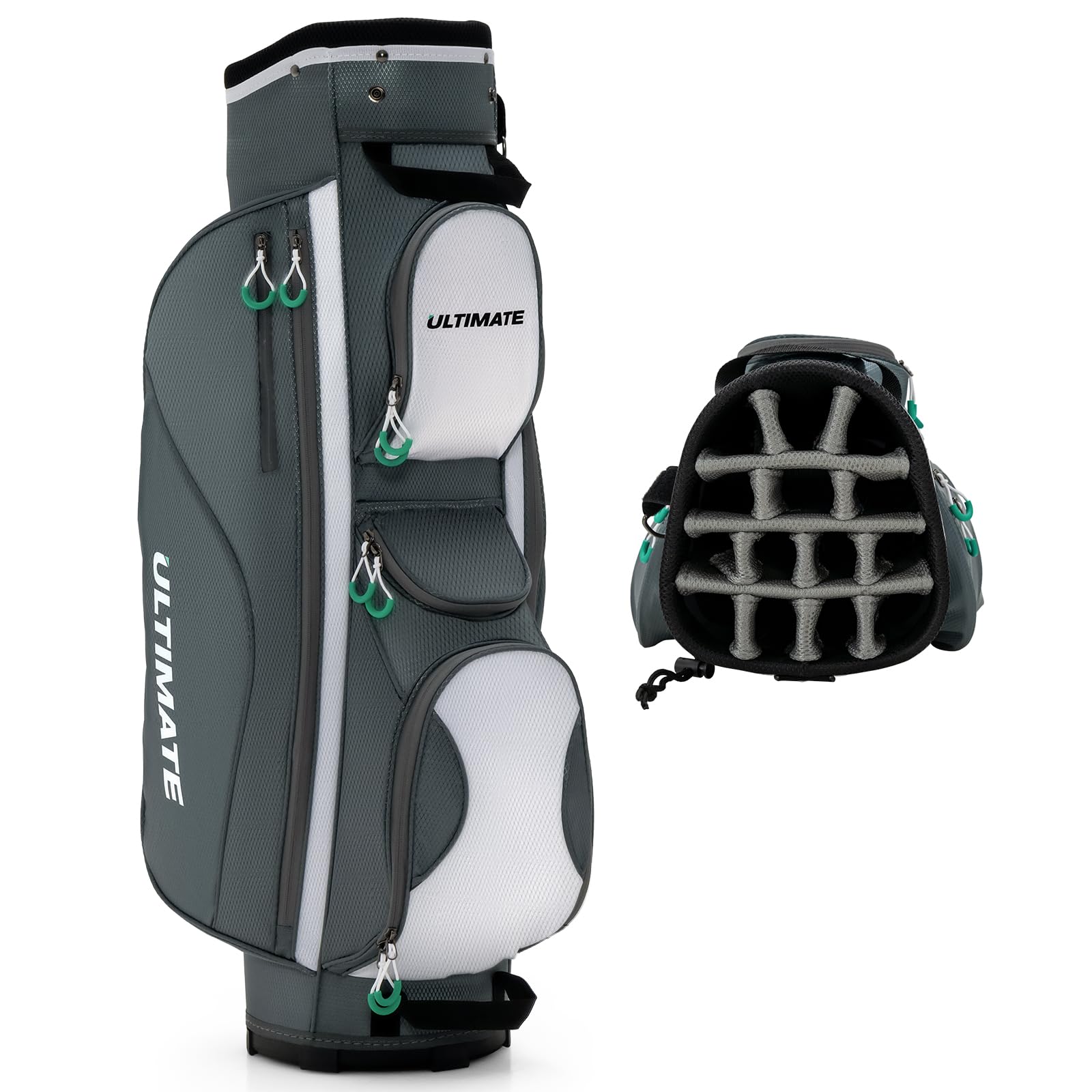 ULTIMATE 14-Way Golf Cart Bag, 3.7 LBS Lightweight Portable Golf Bag with Top Dividers, 7 Zipped Pockets Including Cooler Bag, Rain Hood, Shoulder Strap and Carrying Handles for Men Women