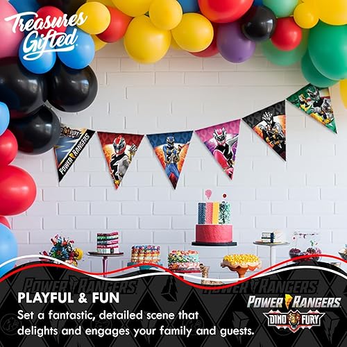 Miniatura 4 de Treasures Gifted Paquete de 2 banderines de Power Rangers, pancarta de cumpleaños de Power Rangers, suministros para fiesta de cumpleaños con