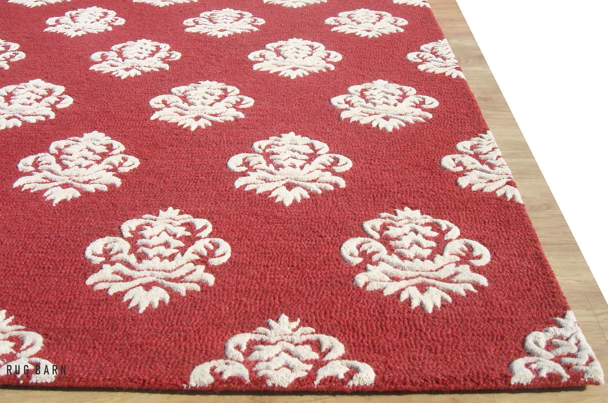 Damask 10' X 14' Feet Red Color Hand Tufted Modern Style 100% Wool Area Rug/Carpet