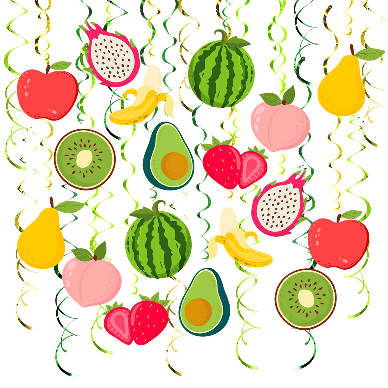 Wlnext Hanging Swirl, 30Pcs Colorful Fruit Hanging Swirls Exotic Fruit Swirls Hanging Decoration For A First Birthday Parties