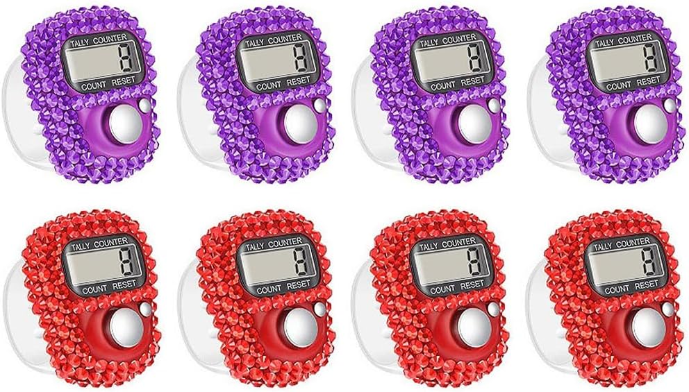 8PCS Electronic Finger Counter, Electronic Handheld Tally Counter, Digital Electronic Tasbeeh Counters, Manual Digital Clicker, for Row People, Score, Inventory, Store (Purple,Red)