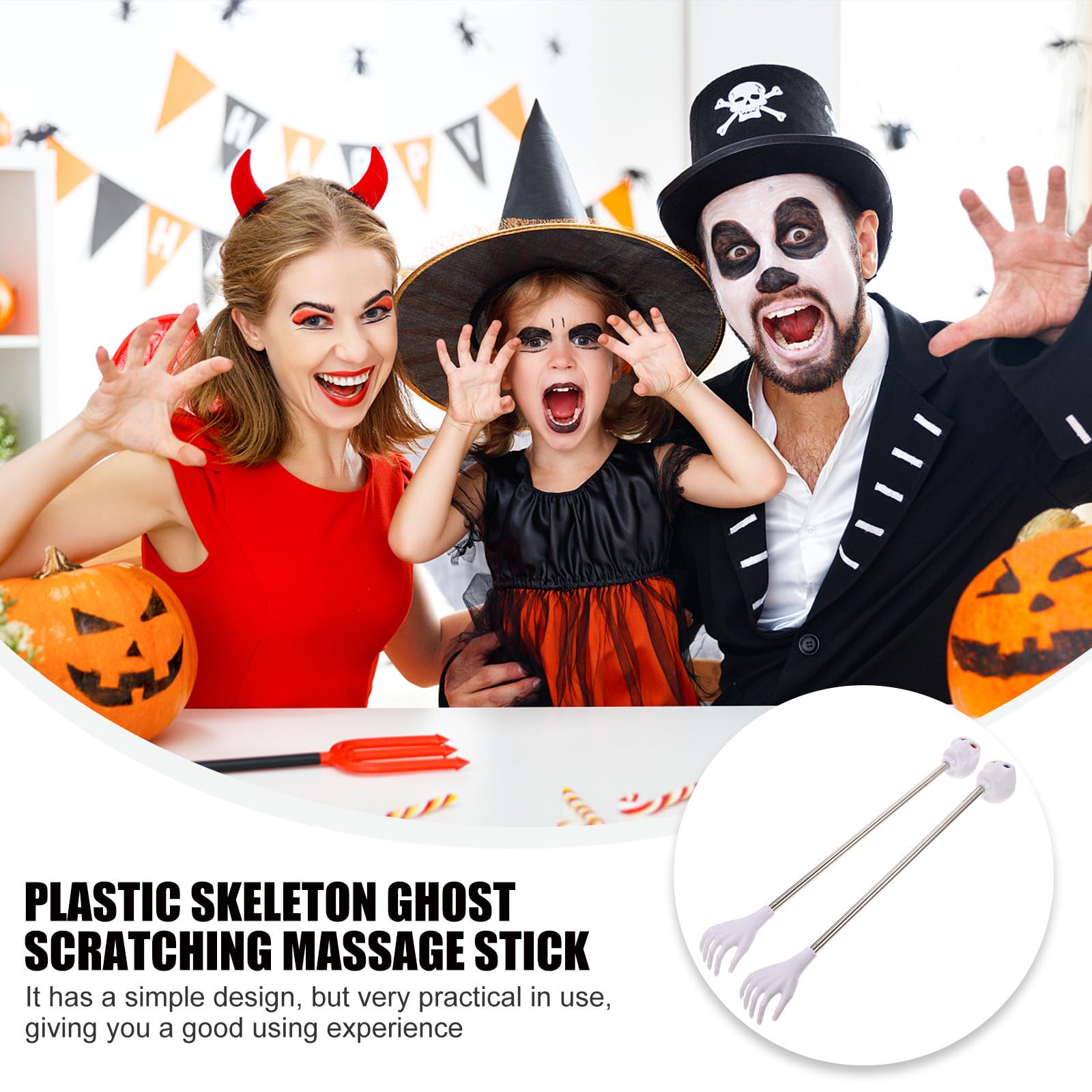 Abaodam 16 Stück Langlebiger Rückenkratzer aus Kunststoff mit Totenkopf Design Kreativer Massagestab für Schwer Erreichbare Stellen Halloween Massagegerät Zufällige Farbe