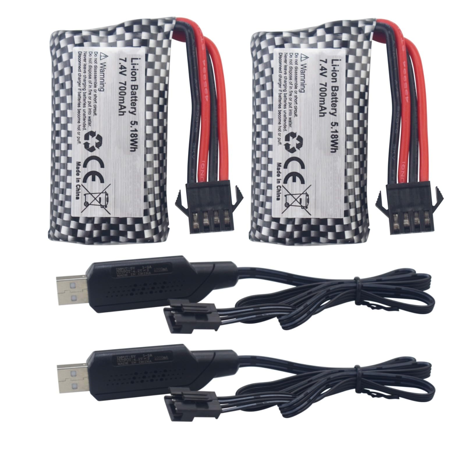 2PCS 7.4V 700mah Lithium Battery with USB Charging Cable for HJ812 HJ811 RC Boat Battery High Speed Electric Speed Boat Battery with SM-4P Plug
