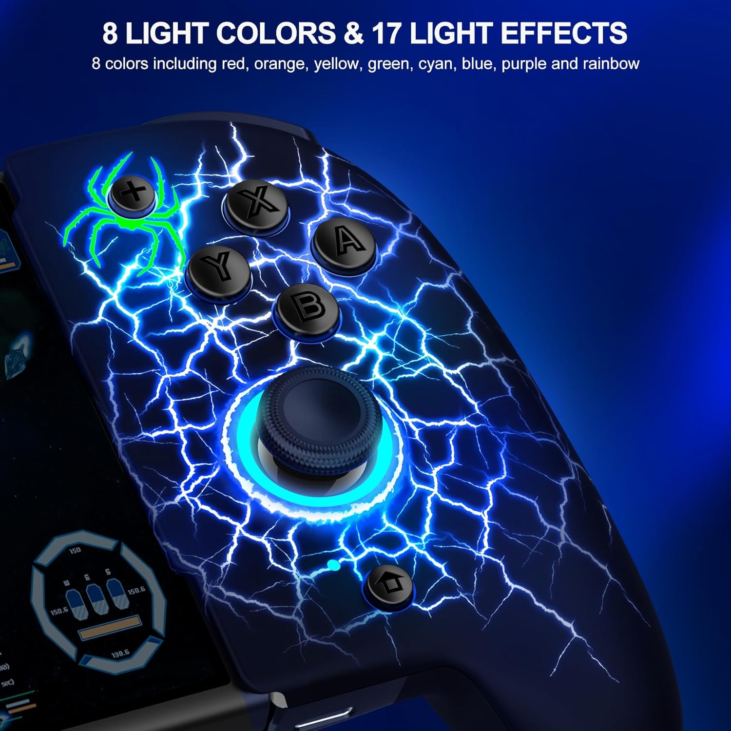 Gammeefy Hall Effect Joystick (No Drift) Switch Joypad for Nintendo Switch/OLED, Full-Size Grip Wireless Pro Controller with 9 Color Lights, Ideal for Those Who Prefer Handheld Mode - imagen 9