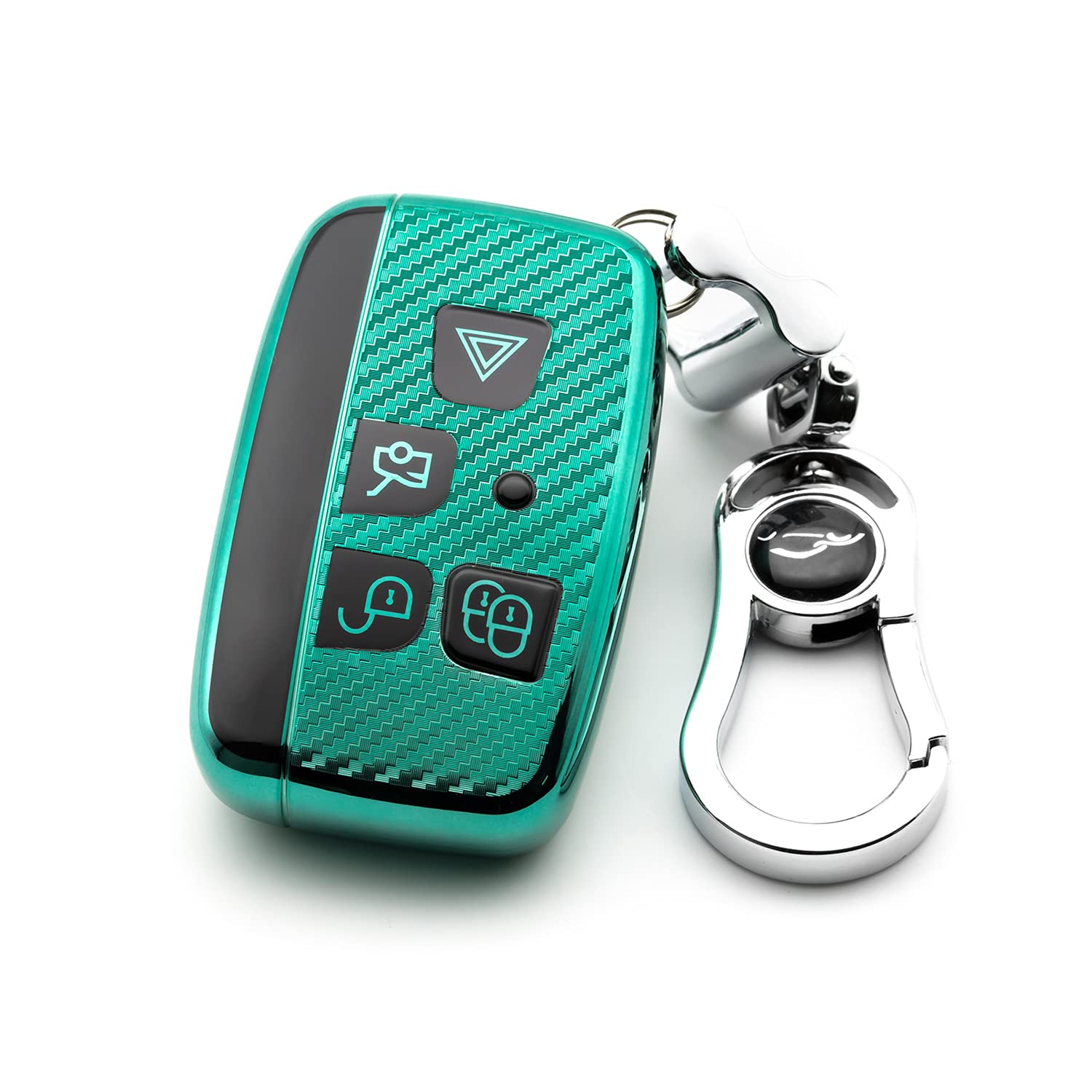 M.JVisun Soft Silicone Rubber Carbon Fiber Texture Cover For Land Rover, Car Remote Key Fob Case For Land Rover Discovery 4/Sport Freelander 2 Range Rover Evoque/Sport/Velar - Black - Round Keychain