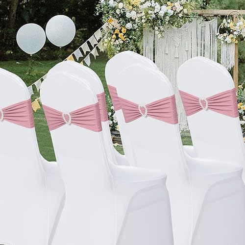 Miniatura 7 de Howhic Paquete de 60 bandas elásticas de elastano para silla con hebilla deslizante, lazos elásticos universales para bodas, banquetes, fiestas,