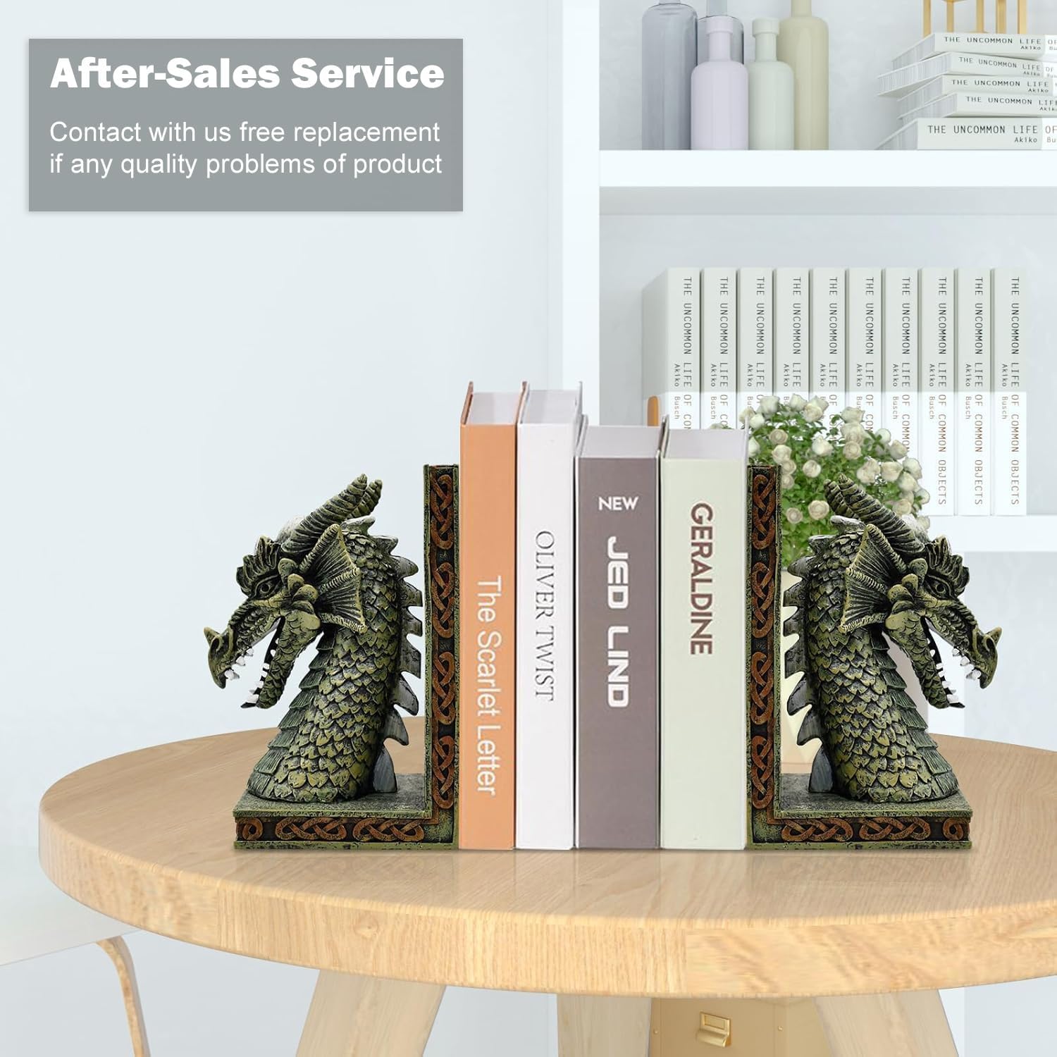 Dragon Bookends for Shelves Set of 2 - Heavy Book Ends Book Supports for Shelves, 4.15 "x 3.25 "x7 Unique Dragon Design Copper（10 Inch）