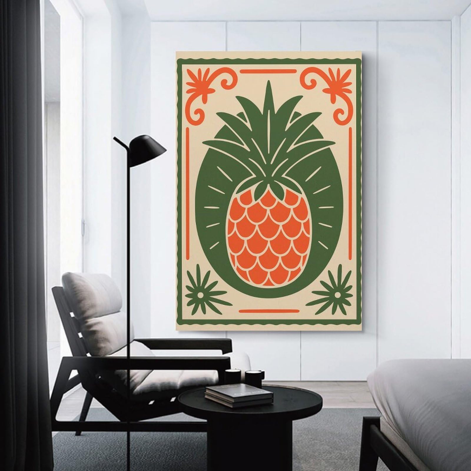 Junmoney Retro Pineapple Illustration Wall Picture Print 20x30inch(50x75cm), for Bedroom Decor, Cosy Corners Or Studios, Home Artwork with A Soft Interior Feel