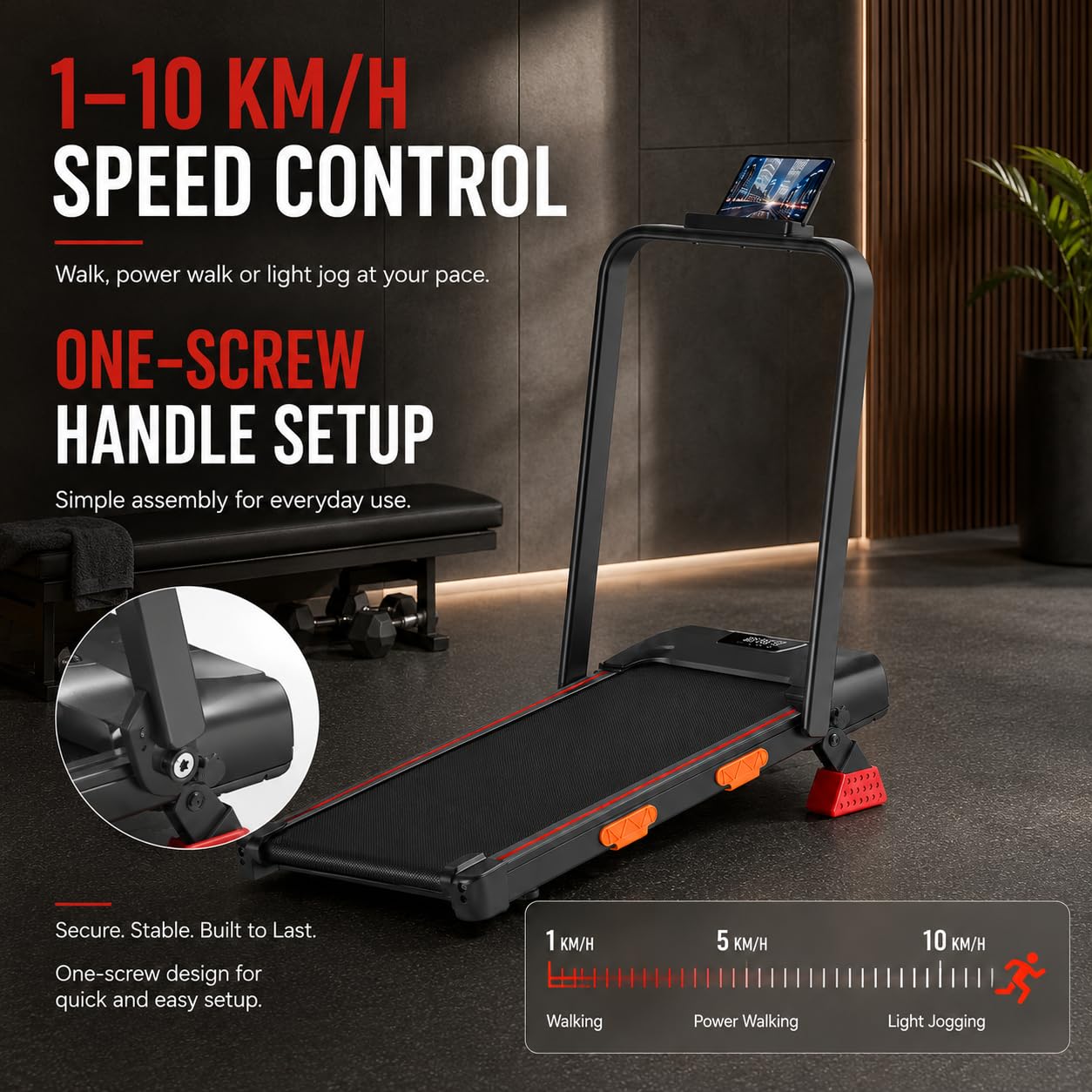 Laufband für Zuhause Klappbar Leise 3.0HP Steigung, Haus & Büro 136KG | Laufband mit Steigung 10%, 6-in-1-Walking Pad Schreibtisch, für Zuhause, LED-Display + Fernbedienung, bis 10 KM/H