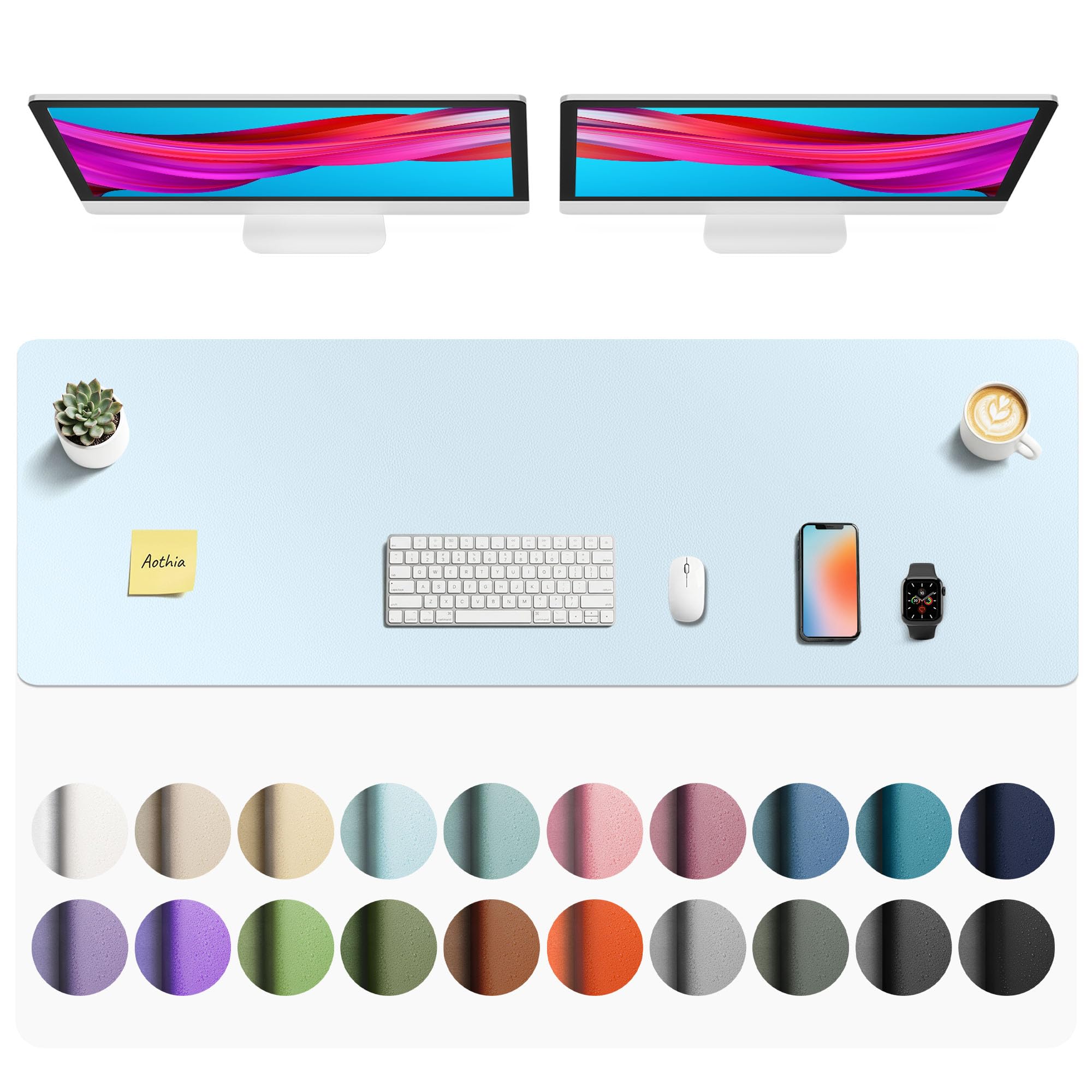 Aothia Faux Leather Desk Mat Baby Blue 55" x 17" | Protects Your Desk with Professional Style - main product image