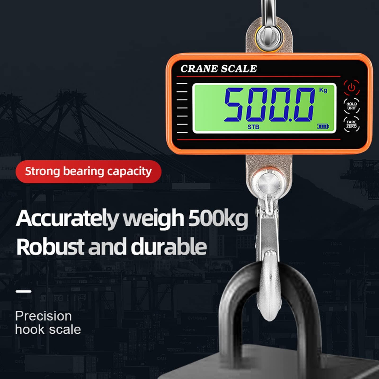 Báscula de Grúa Digital 1500 Kg 3000 Lb con Control Remoto Pantalla LED Báscula Colgante Industrial Electrónica Resistente Naranja