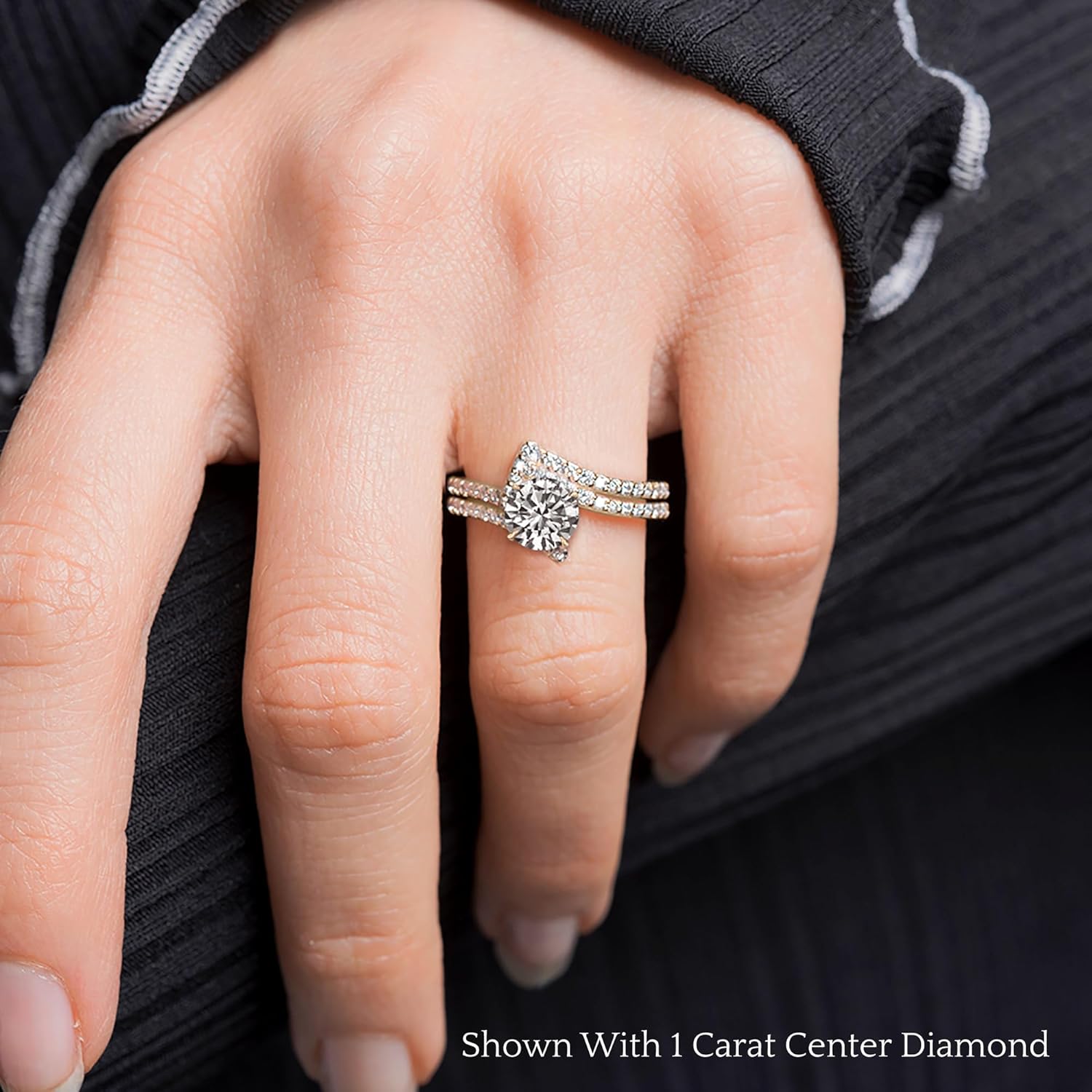 Fascinating Diamonds IGI Certified 1 1/2 Ctw Diamond Bypass Crossover Women Side Stone Wedding Ring Set 14K Solid Gold 1 Carat Lab Created Center VS1-SI2 Clarity And F-H Color (Premium Collection)