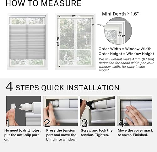 Miniatura 6 de MiLin Persianas Celulares Inalámbricas de Arriba Hacia Abajo y de Abajo Hacia Arriba Sin Herramientas Sin Taladro Persianas para Ventanas Cortinas