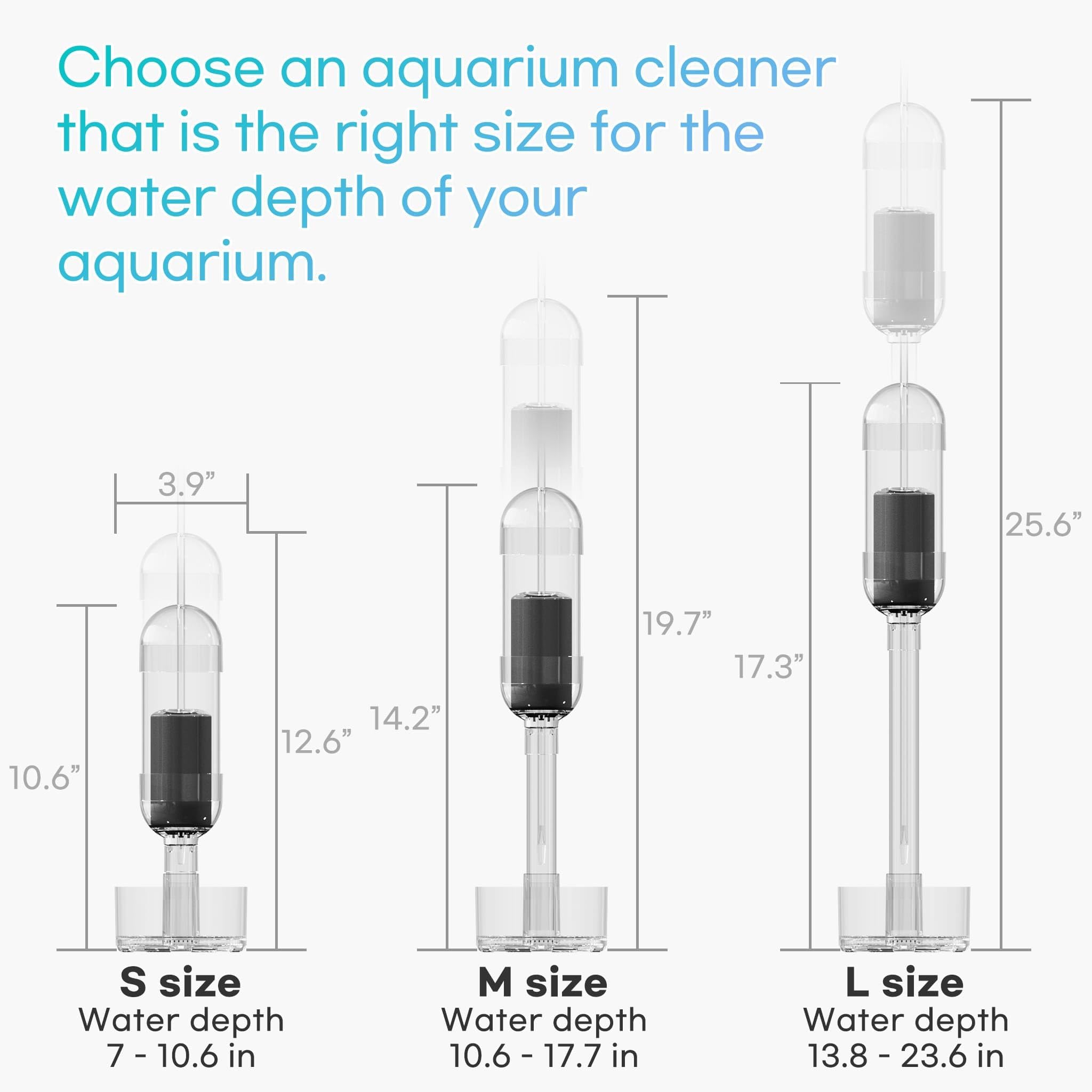 Limpiador de acuario 2 en 1, mediano V2 (profundidad de agua 10.6-17.7 pulgadas), aspiradora de residuos de superficie de sustrato, succión de elevación de aire, pérdida de agua casi cero