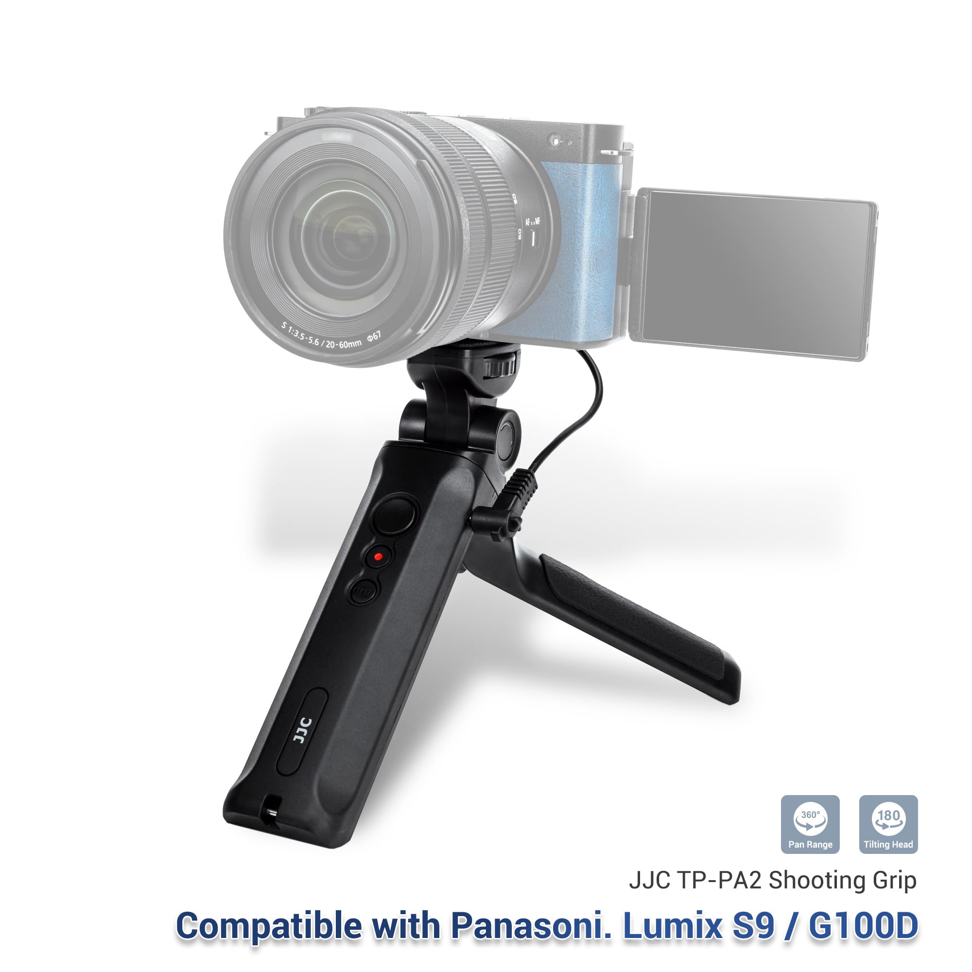 JJC Remote Shooting Grip Travel Desk Tripod for Panasonic G100D S9 Cameras Selfies Vlogging Replace DMW-SHGR2