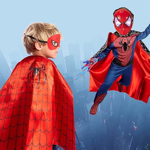 Miniatura 3 de Disfraz de superhéroe de juguete con máscara LED, tiradores de telaraña, capas de héroe de araña y más, perfecto para juegos de rol, fiestas y