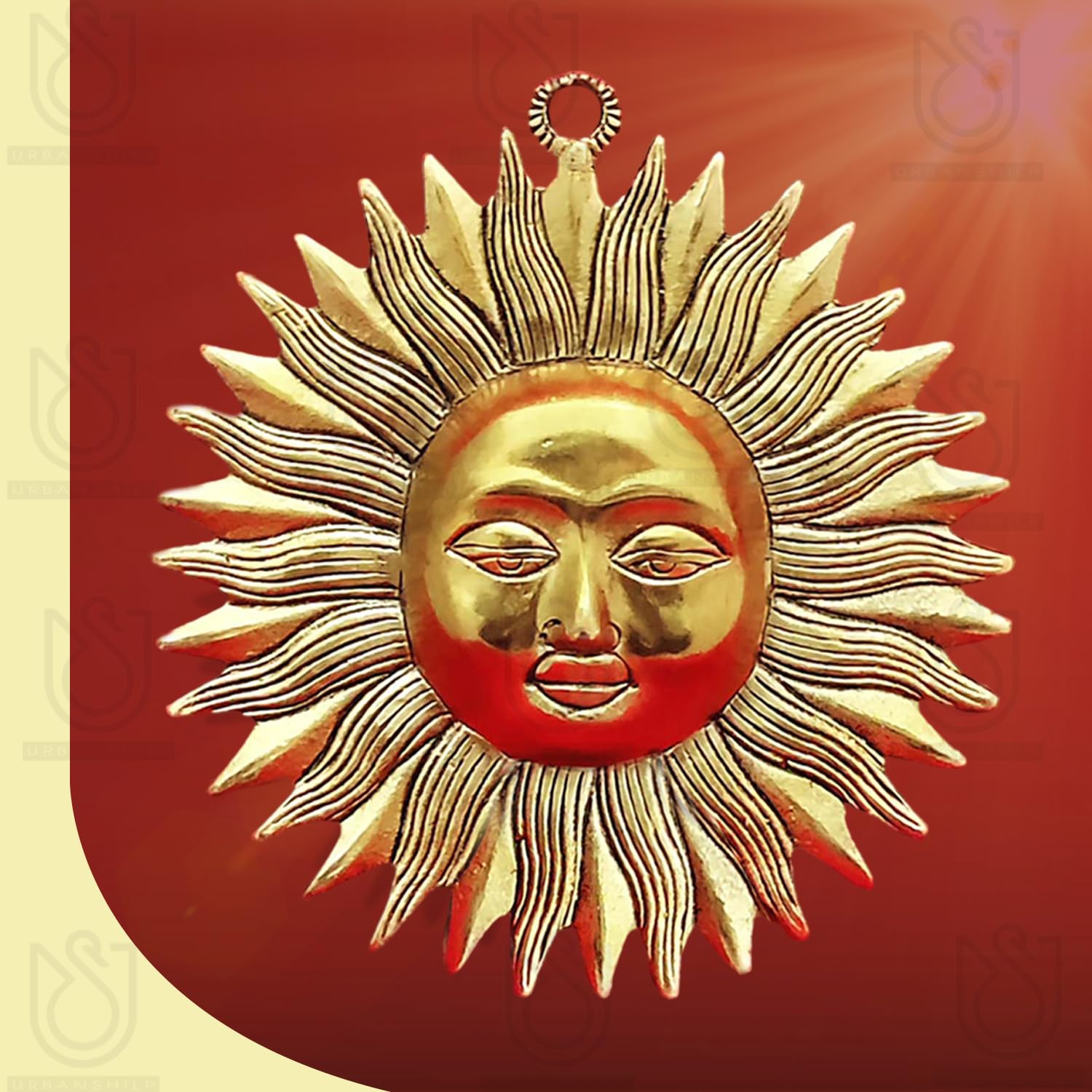 Urbanshilp Metal Brass Surya Dev,Lord Surya Home Decor,Sun Face Wall Hanging Decoration Sculpture Vastu Figurine Suraj For Positivity At Home&Office,Home For Protect Evil Eye.,20 Centimeters