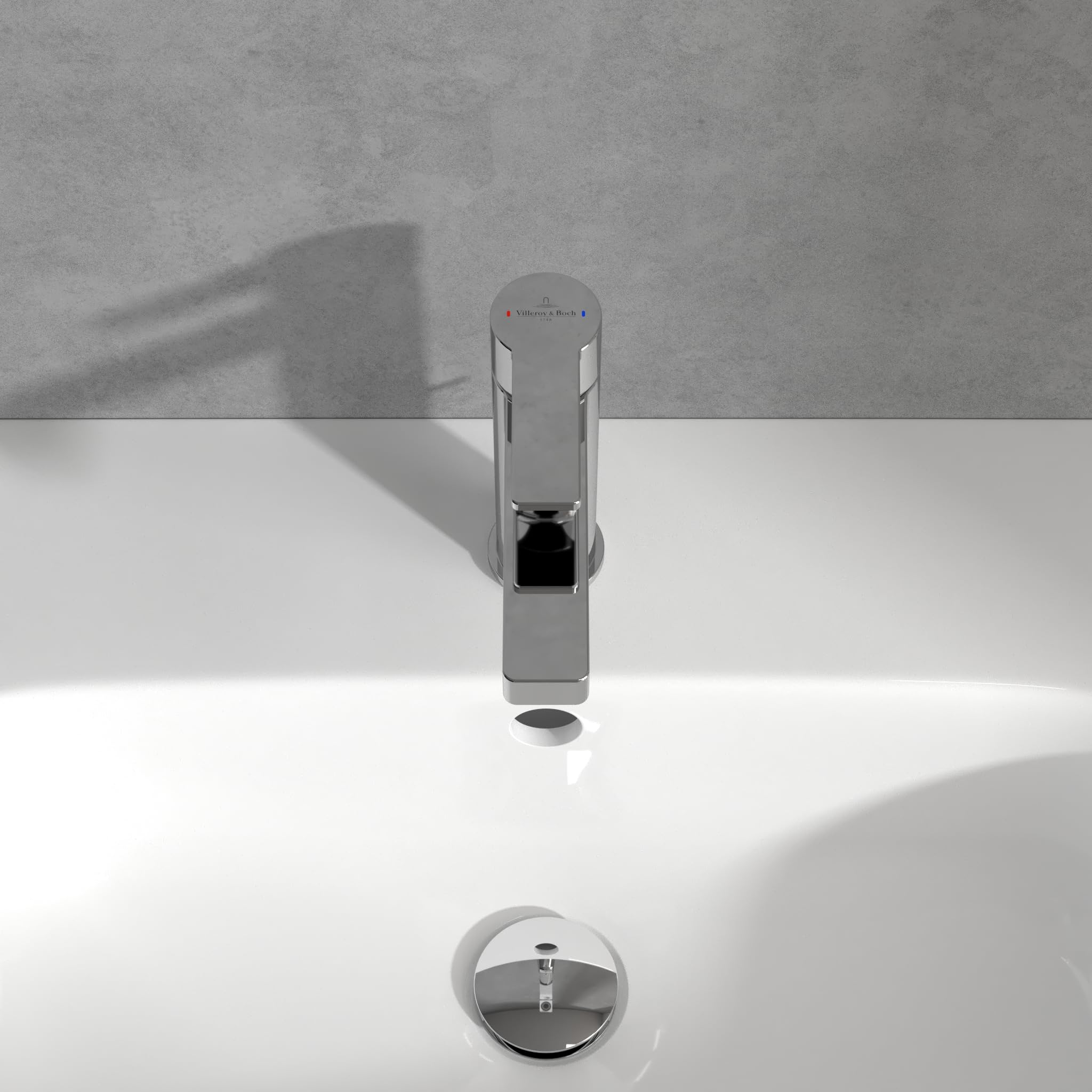 Villeroy & Boch Architectura - Grifo para lavabo (con barra de tracción y cartucho de cerámica, ahorro de agua, altura de caño 111 mm, cuadrado, cromado)