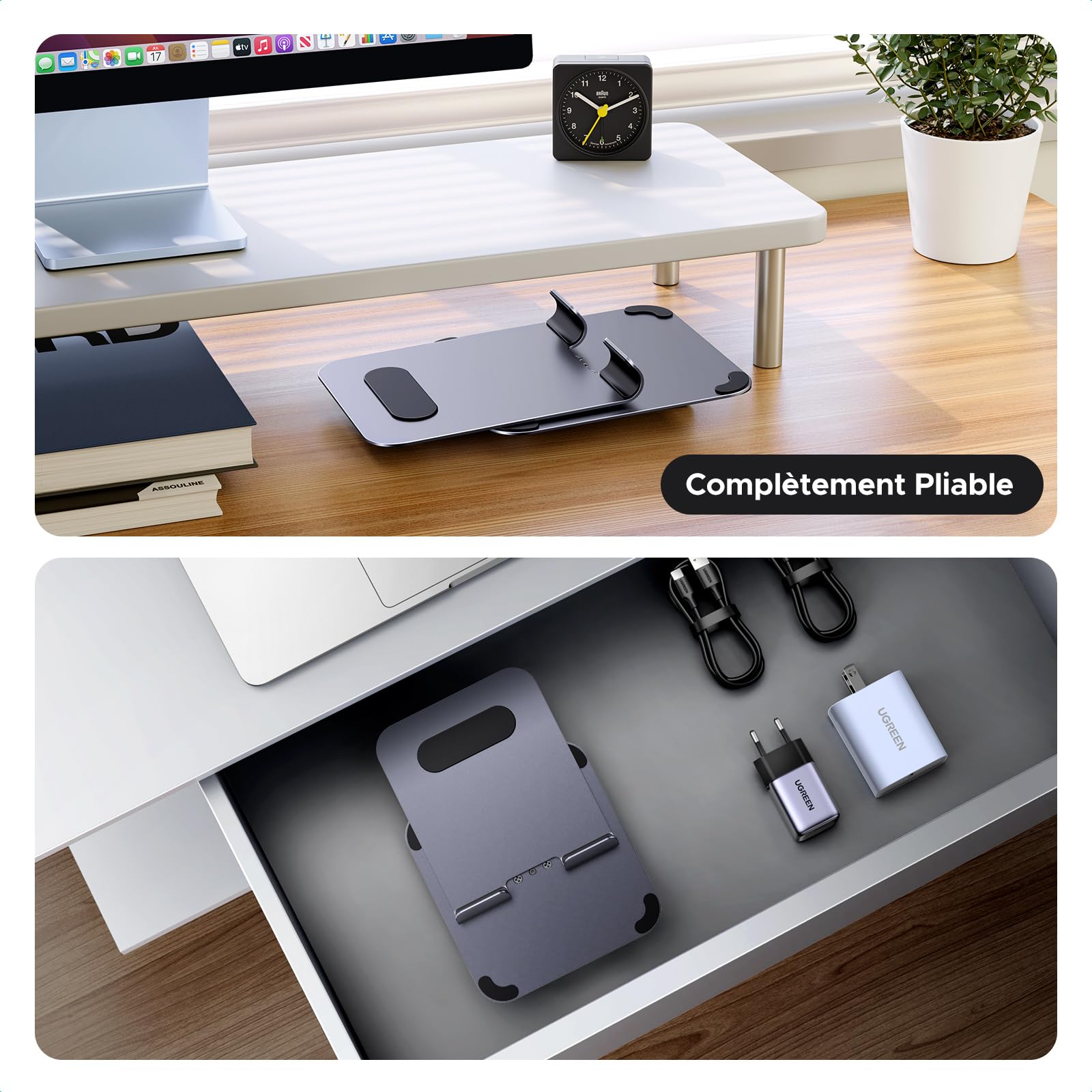UGREEN Support Tablette Bureau Réglable Rotatif à 360 Degrés Porte Téléphone Pliable en Aluminium Compatible avec iPhone 17 Pro Max Air iPad Pro Air Mini Galaxy Tab A11 S11 A9 Redmi Pad