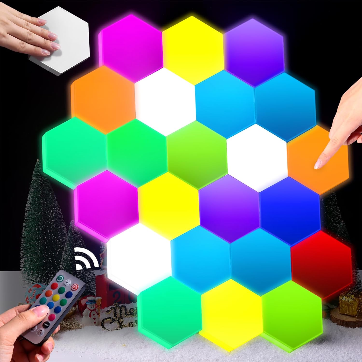 VIHOSE 24 Pcs Hexagon Touch Lights, Smart LED Hexagon Wall Lights with