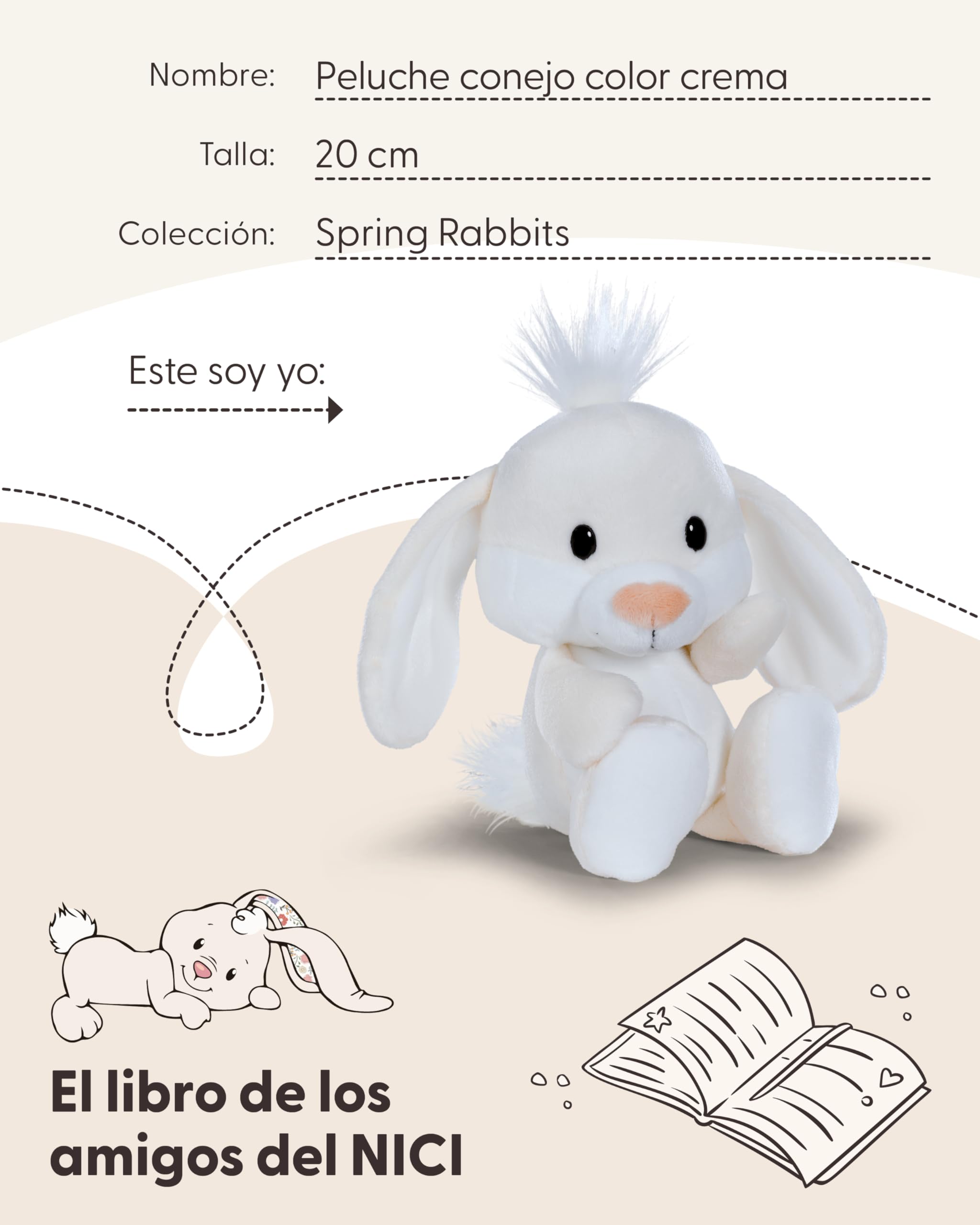 NICI Peluche Conejo, 20 cm, Beige, Animal de Peluche Suave para abrazar y Jugar, para niños y Adultos - 62675 — view 6