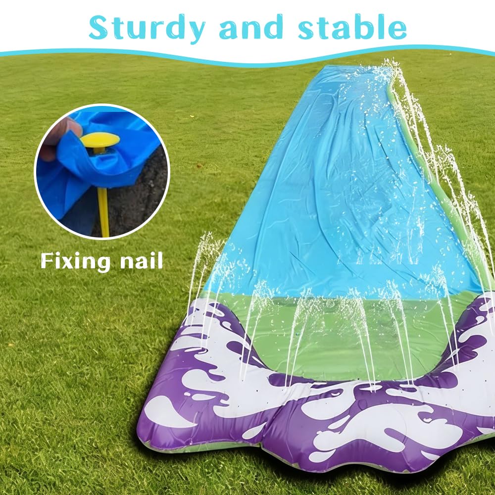 Toboggan Aquatique, 480 x 70 cm Ventre Glisse avec Boogie, Ventriglisse Enfant avec Pièces de Rechange, pour Jeux d'eau en Extérieur, Fête D'été, Jardin Pelouse (Bleu)