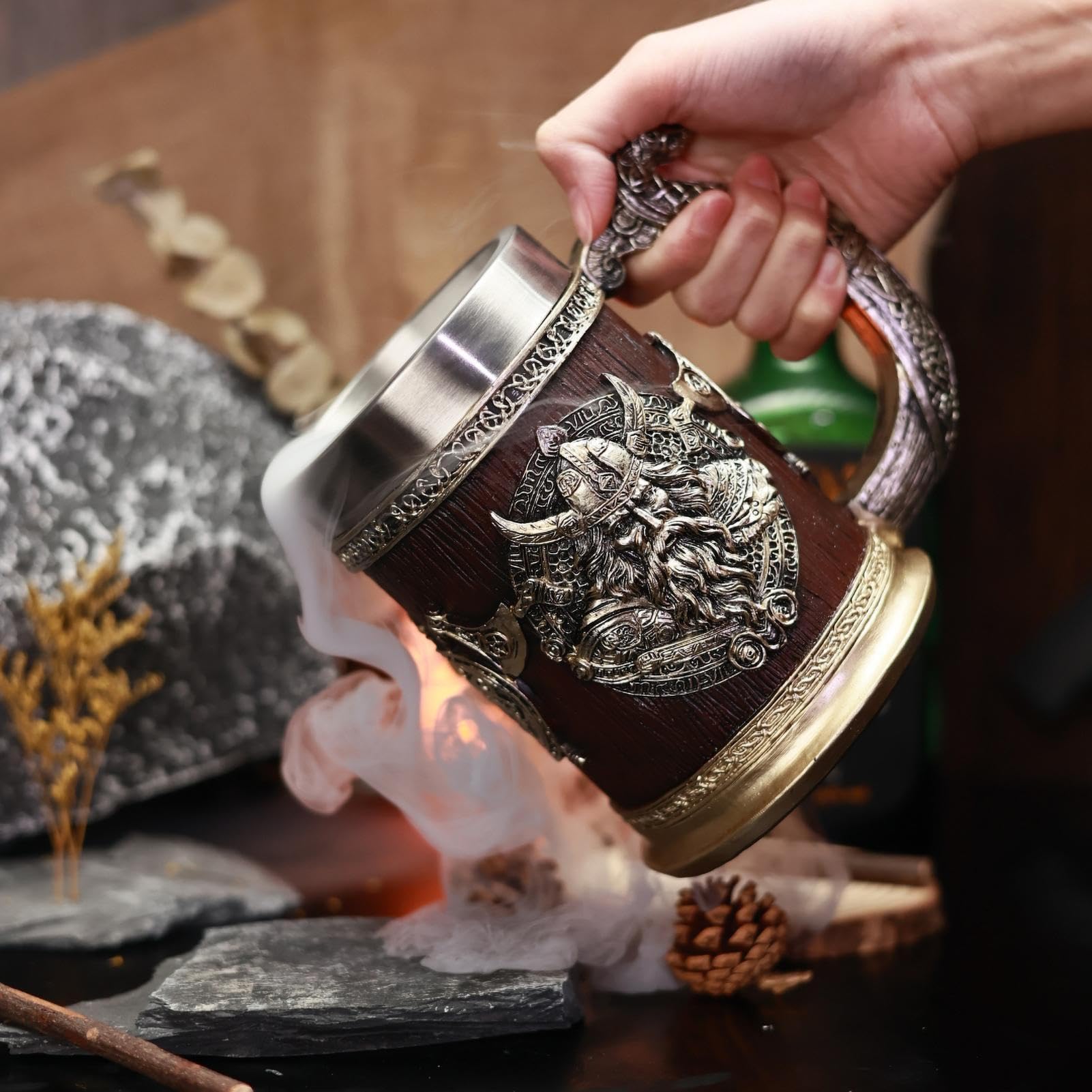 Boccale da birra nordica vichinghi | Tazze medievali norvegesi | Tazza da whisky in acciaio inox | Tazza da vino e caffè | Tazze da birra regalo per uomini, decorazione per la festa del papà, 600 ml