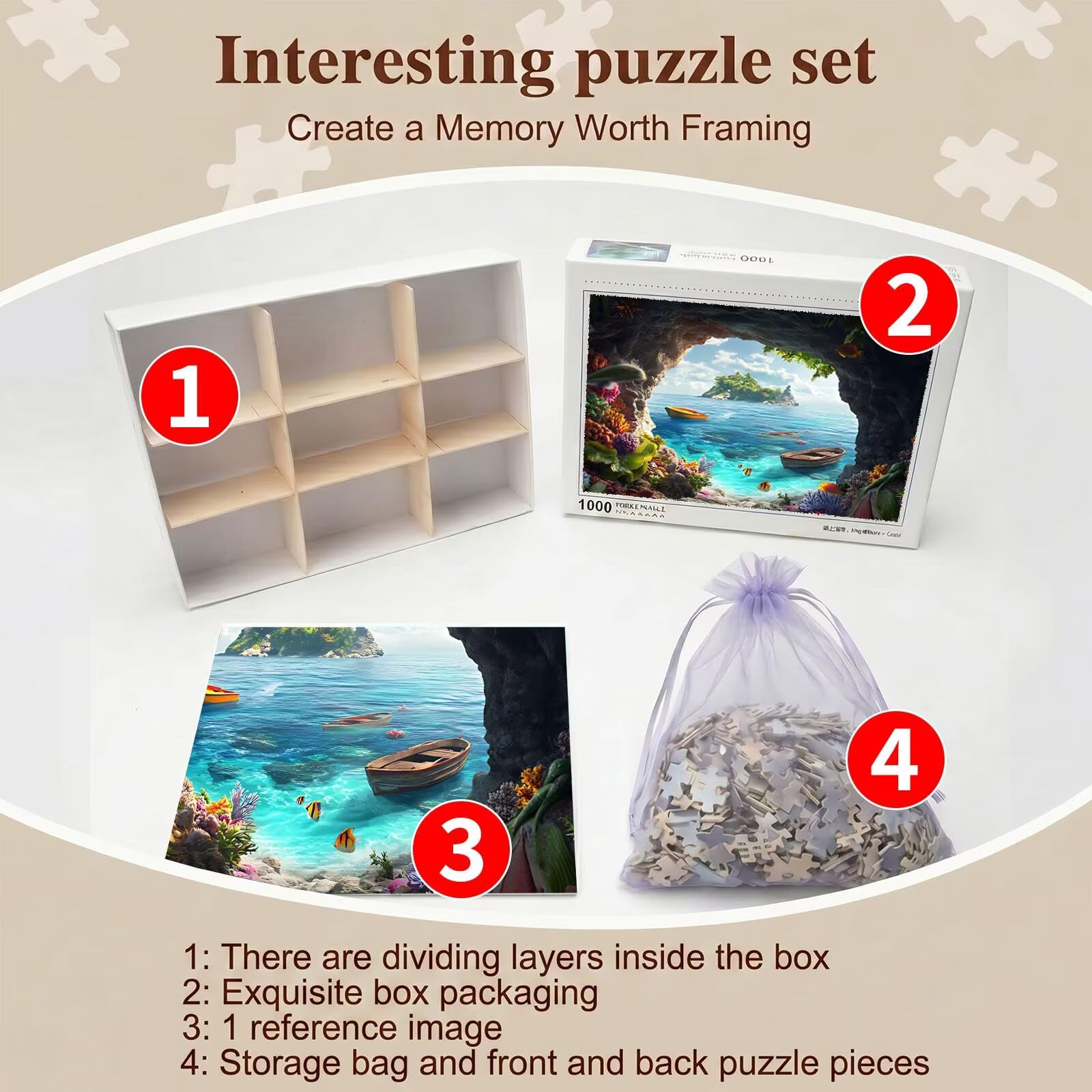 Bote Playa Puzzle de 5000 Piezas, Juego de Mesa Familiar de Madera - Rompecabezas Adultos para Toda La Familia, Rompecabezas Educativo DIY y Antiestrés - con Mapa de Referencia, 156 x 105 cm f0-96