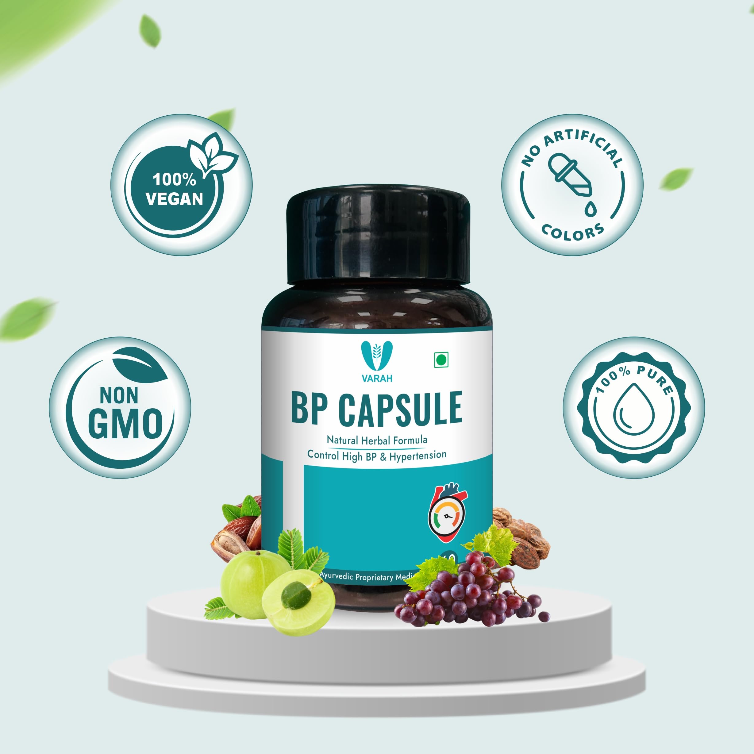 Varah Healthcare Ayurvedic BP Capsules | Herbal Formula with Traditional Plant Extracts that Help Support Balanced Pressure and Promote Cardiovascular Wellness | Natural Supplement for Daily Vitality