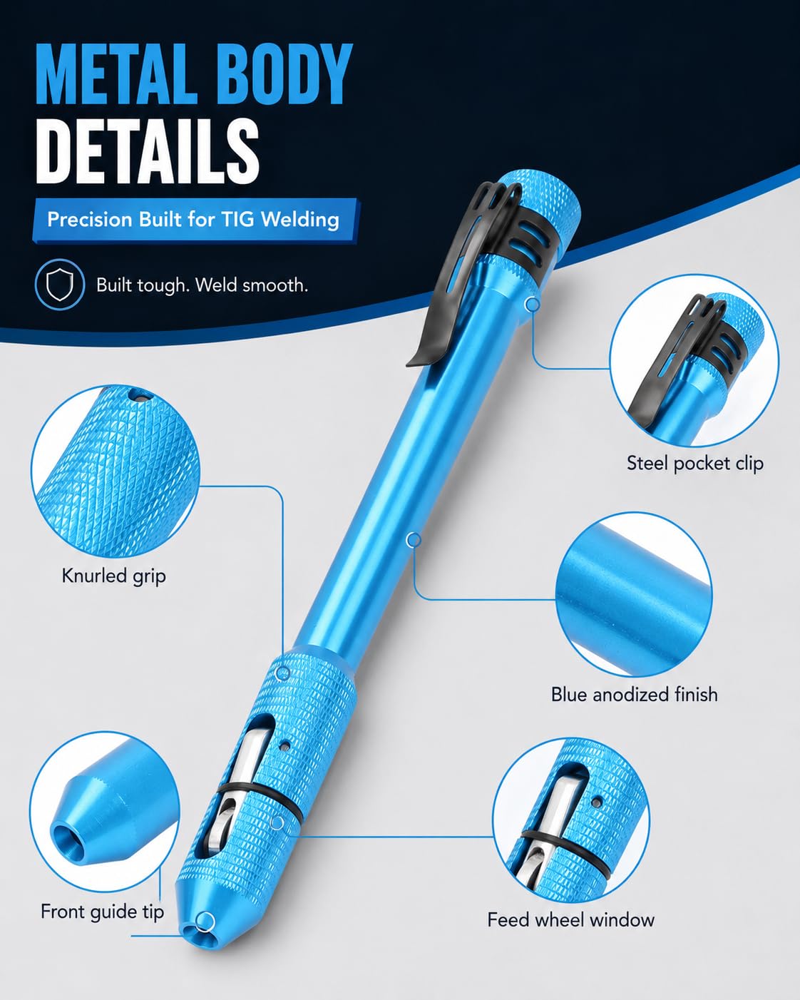 Stylo de Soudage TIG, Stylos d'alimentation de Fil, Chargeur de Fils de Tige de Doigt, Support de de Soudage pour Fil de Soudure 1,0-3,2 mm, avec Clip de Poche