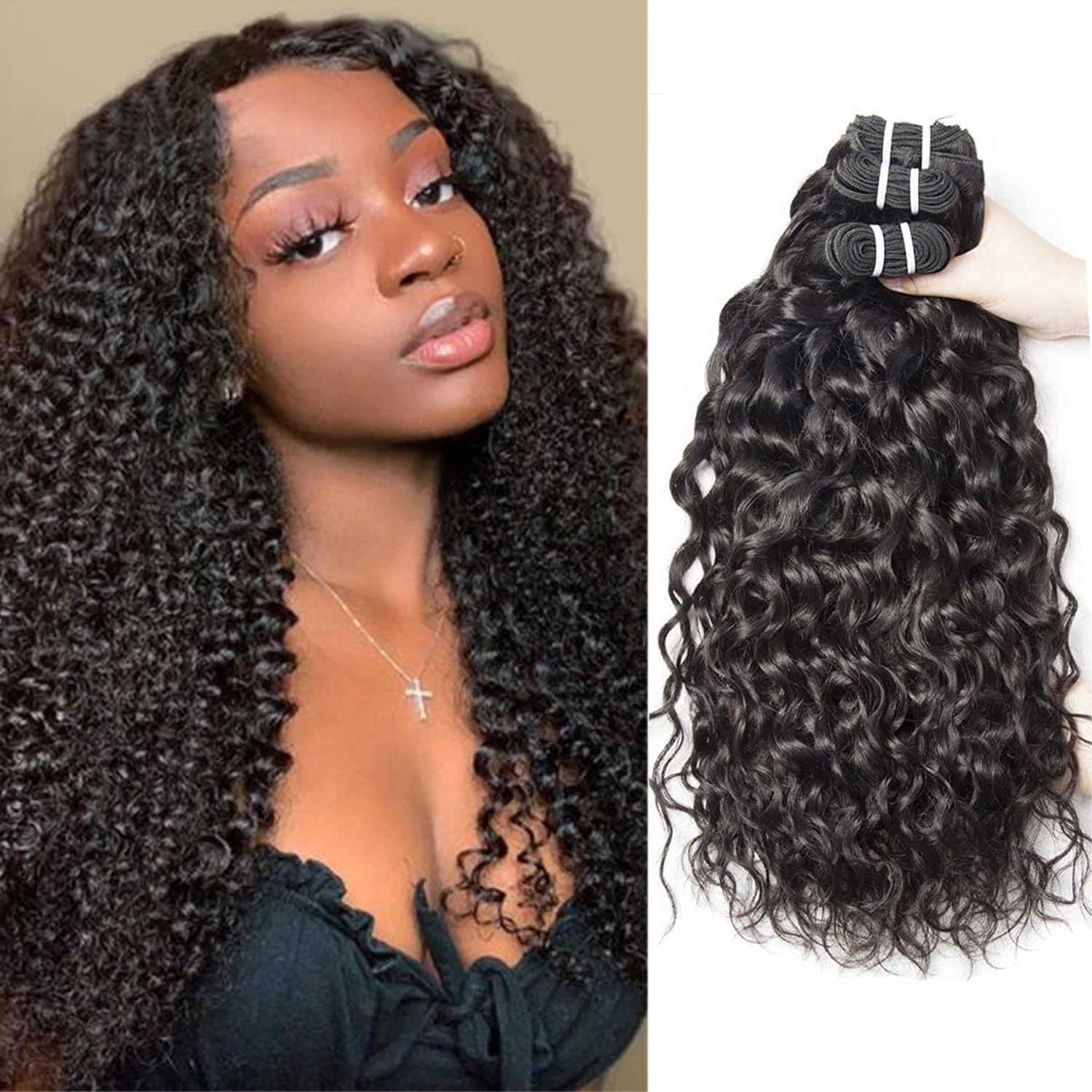 Paquetes de Onda Rizada Cabello Humano 18 20 22 Pulgadas Brazileño 3 Paquetes 240 g Color Natural
