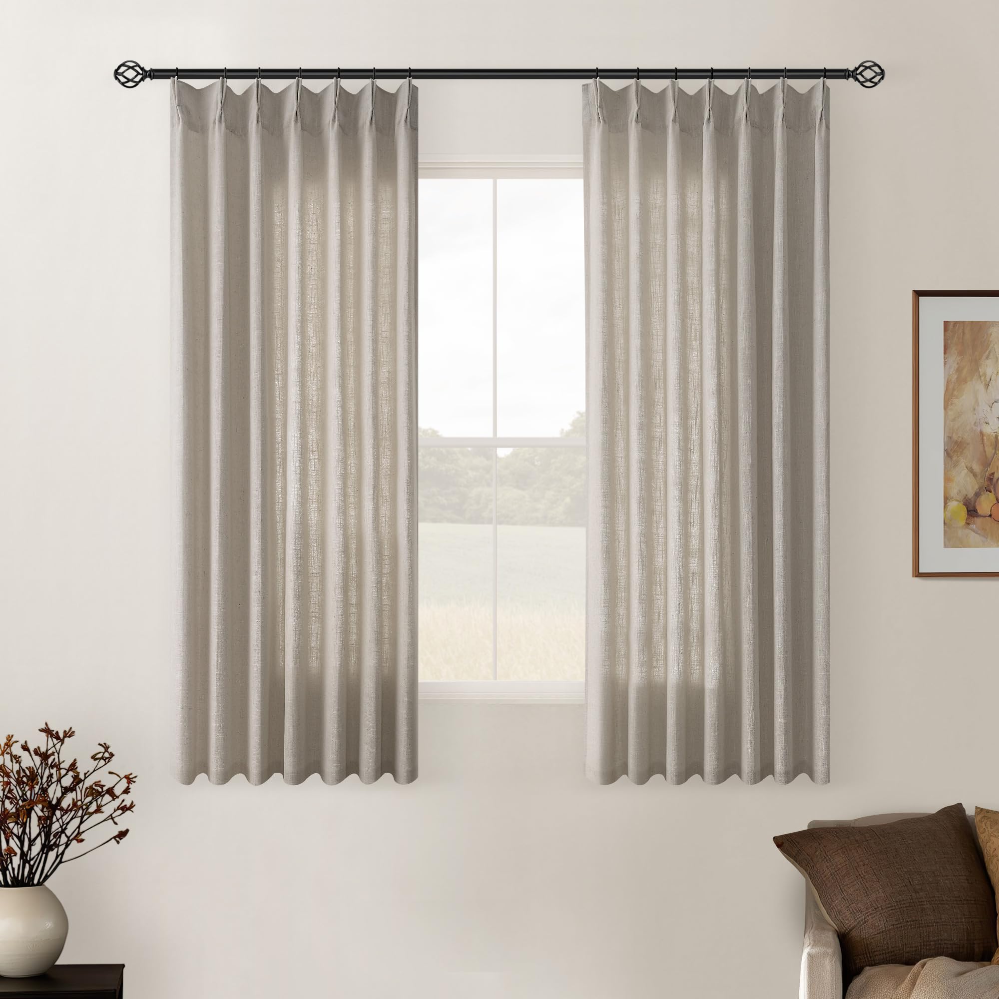 Burlywood Birch Linen Kitchen Curtains 45 Inches Long 2 Sets Basement Curtains for Small Window Pinch Pleated Back Tab Linen Blend Short Boho Semi Sheer Back Tab Cafe Drapes for Bay Windows 40x45