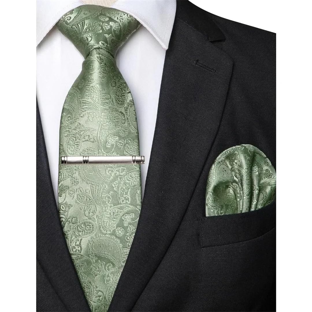 Juego de corbata y pañuelo de bolsillo para hombre con estampado de cachemira, color liso