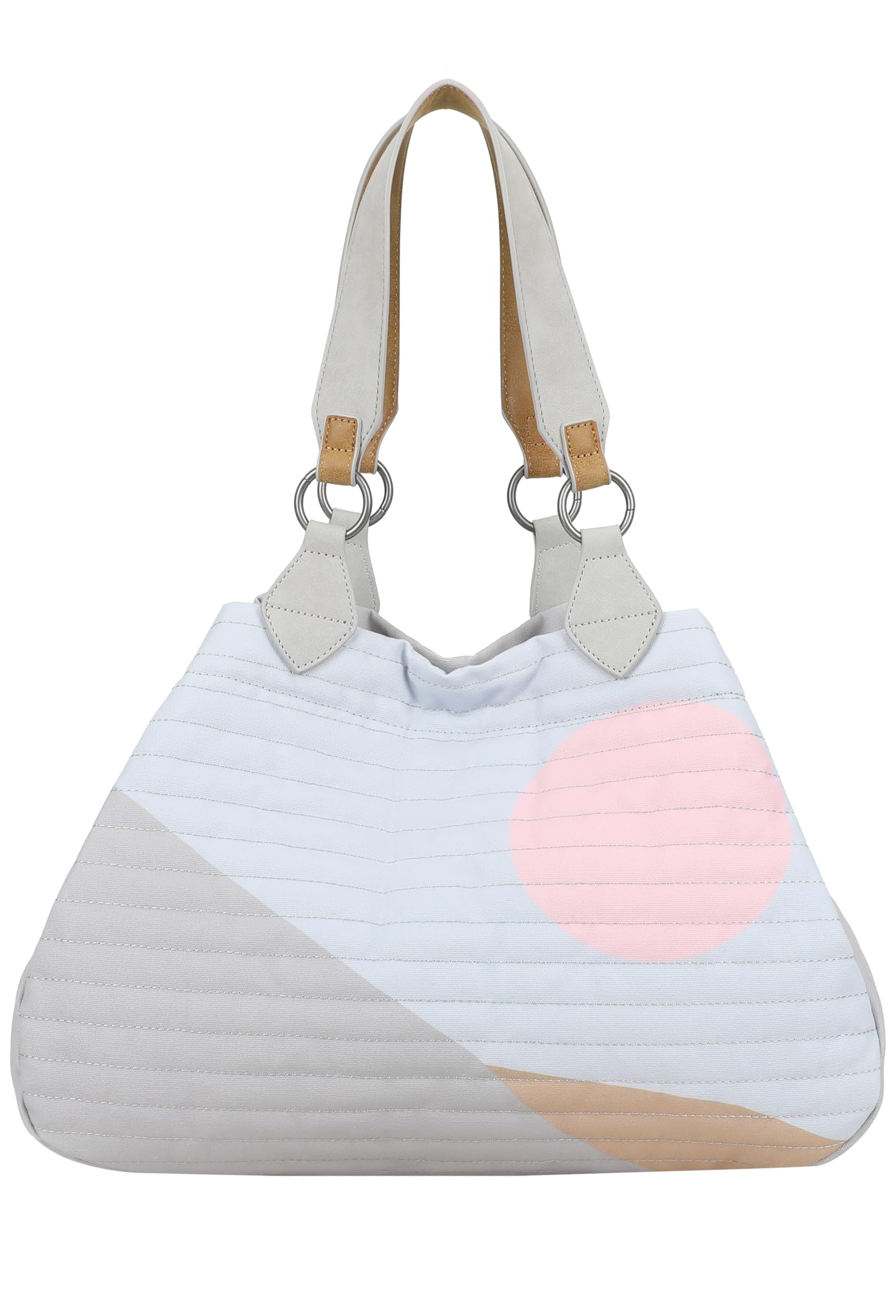 Fritzi Izzy Medium Limited Shopper Canvas Damen Handtasche Steppung Print Sommer Festival City Tasche 29 x 42 x 15 cm - Pastellrosa, Hellgrau