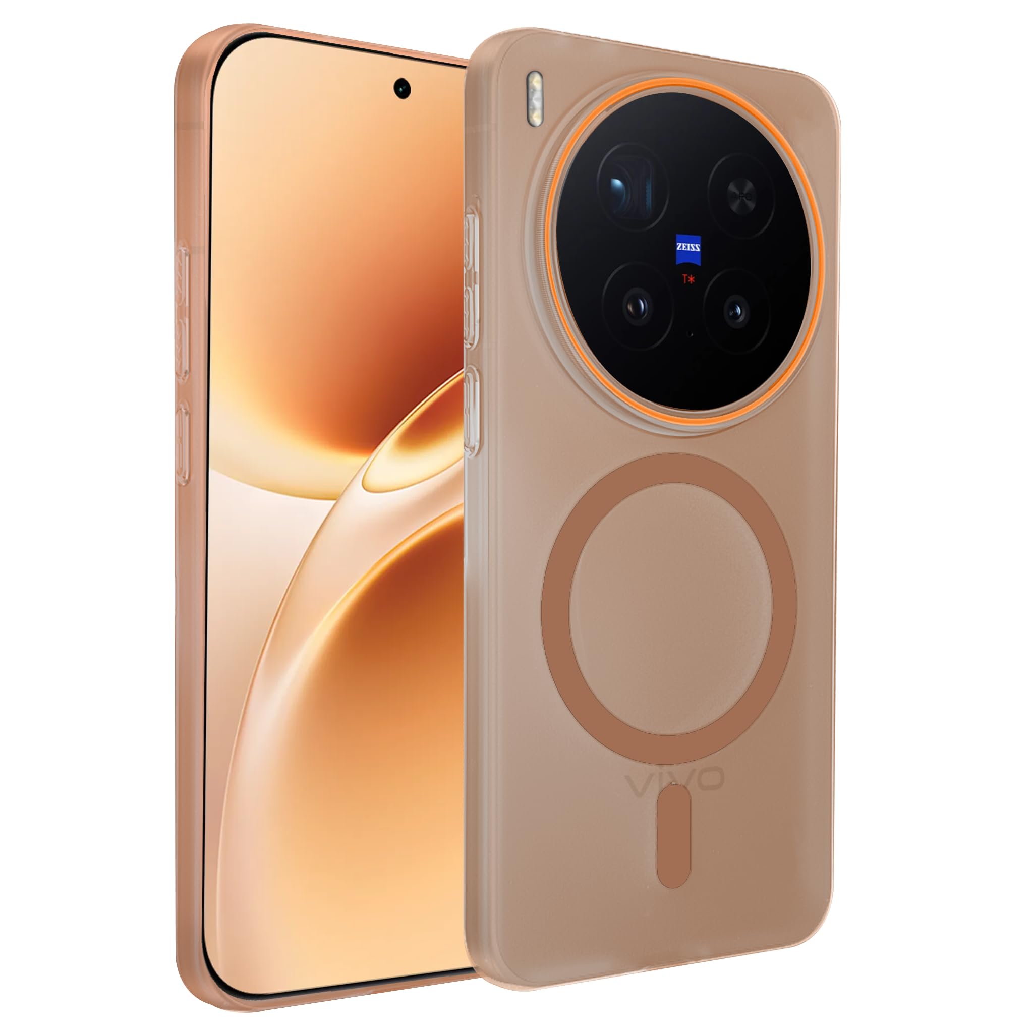 GADVIK Compatible for vivo X300 Pro 5G Frosted Translucent Hard Back | Only Compatible with Wireless Magnetic Accessories | Thin and Slim Magnetic Back Cover (Brown)