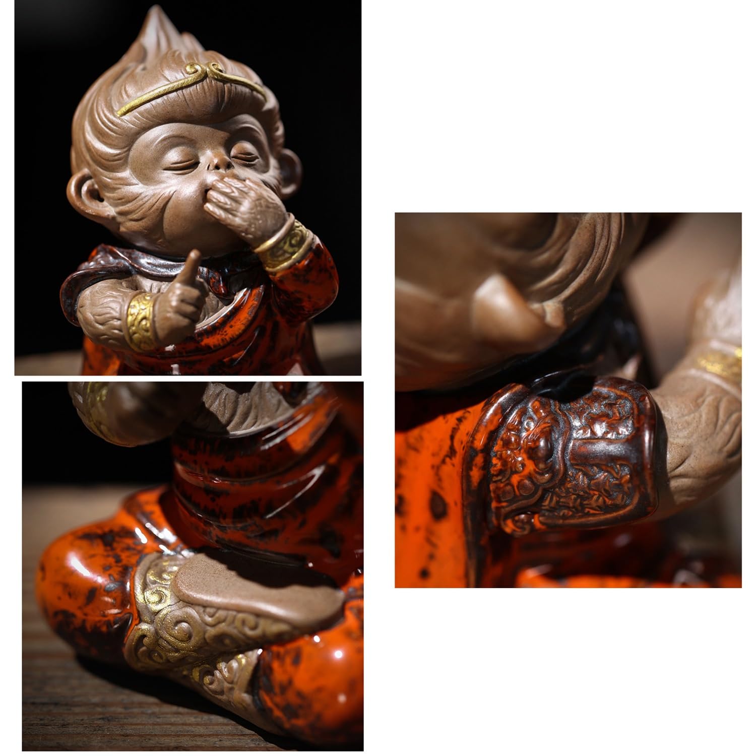 figurki zwierzątek， Zestaw 4 zabawnych figurek w kształcie małpy, ceramiczny zestaw do herbaty, akcesoria do rękodzieła, dekoracja stołu