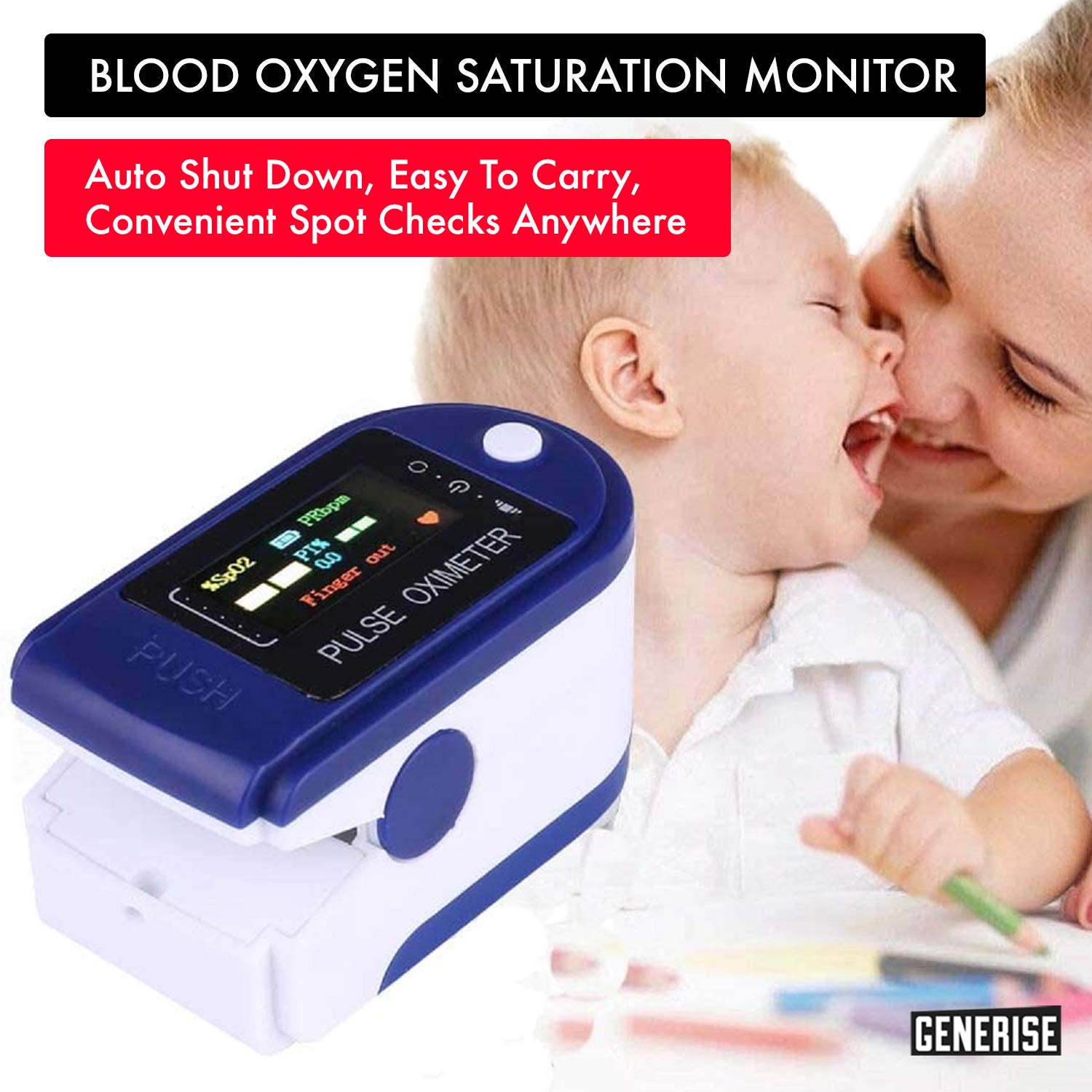 Oxygen Saturation Monitor GENERISE Pulse Oximeter For Adults & Children - Blood Oxygen Monitor With Large Clear OLED Display - Features SPO2 & PR Detection For Fast, Accurate Results, Batteries Inc - View #6