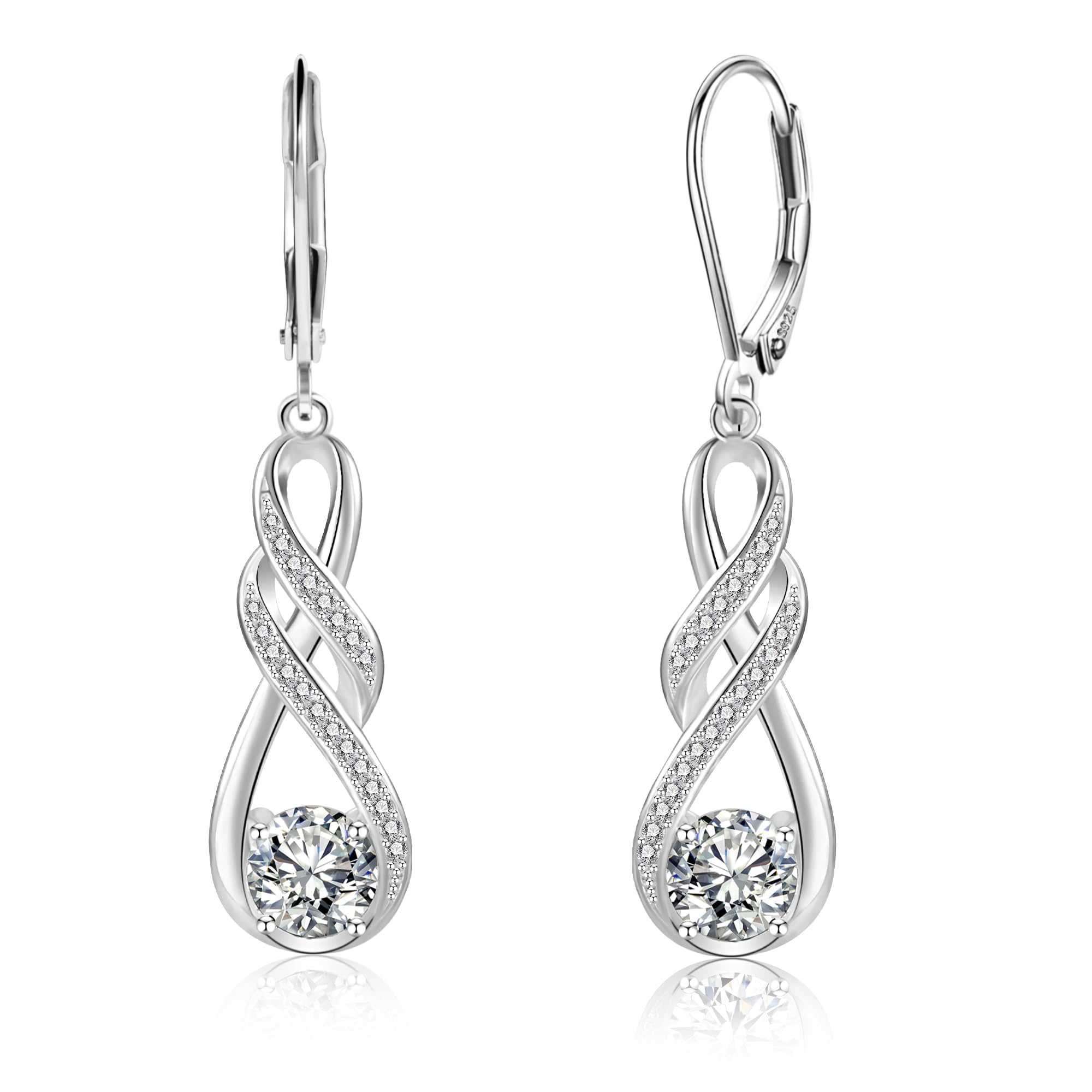 ALEXCRAFT 925 Sterling Silver Dangle Earrings for Women Leverback Cubic Zirconia Hanging Drop Earrings Jewelry for Women