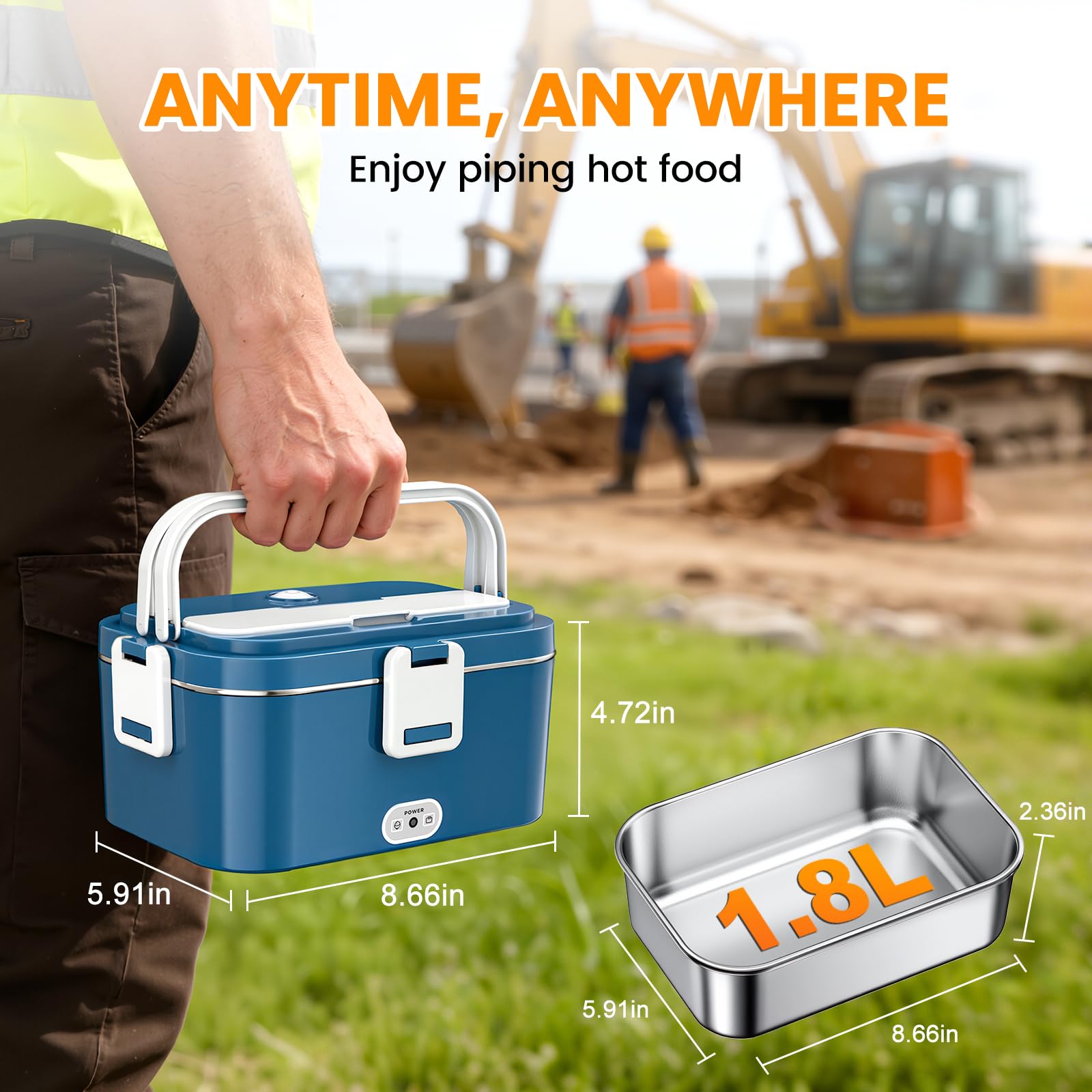 AOKBON 100W Fiambrera Electrica Trabajo 1.8L 12V/24V/220V Taper Electrico Portatil para comida con Bolsa Térmica y Cubiertos-Acero Inoxidable para Coche Camión y Trabajo 12 — view 6