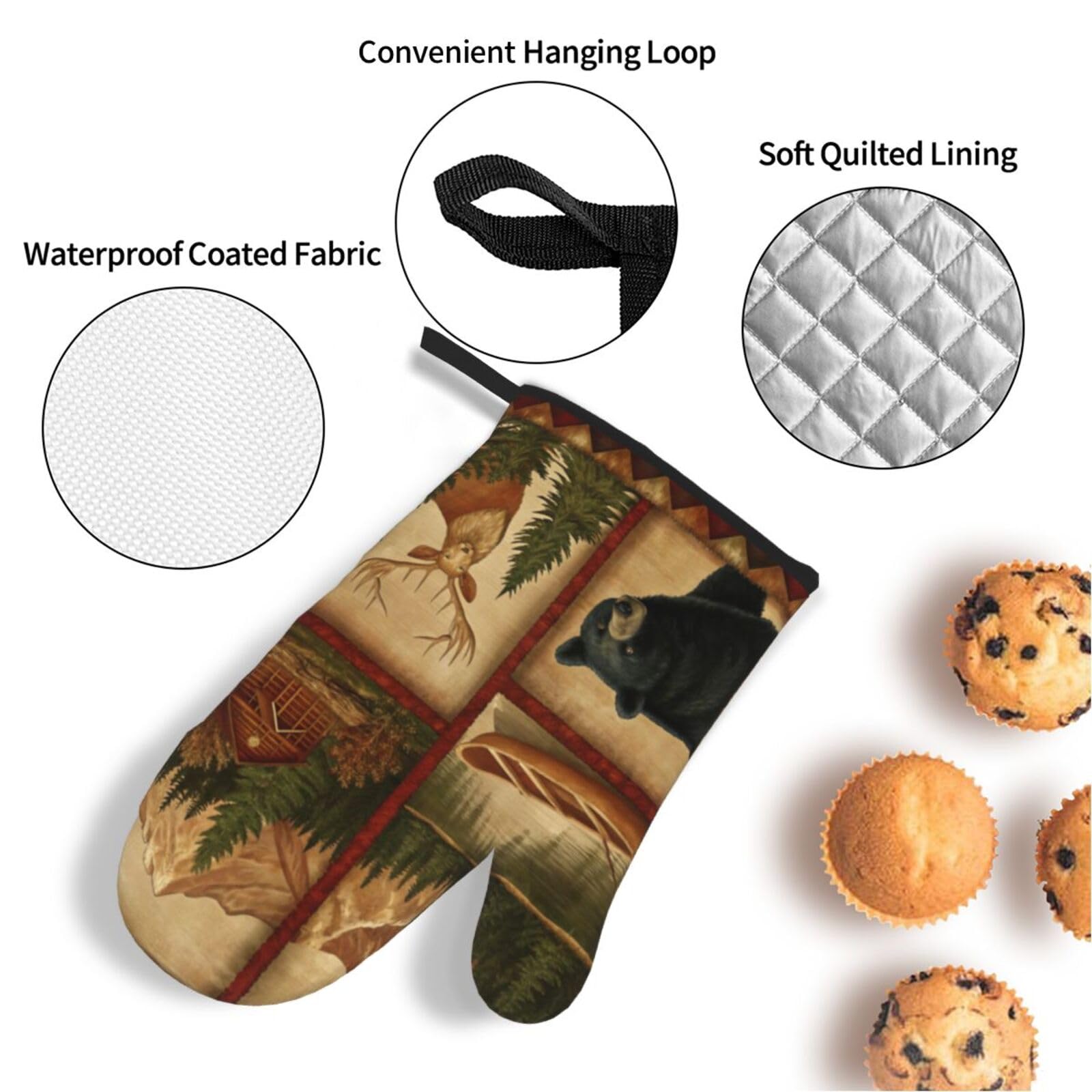 Lodge Style Northwoods Ofenhandschuhe und Topflappen, Set mit 4 hitzebeständigen, rutschfesten Ofenhandschuhen, Hot Pads für Küche, Kochen, Backen, Grillen, BBQ