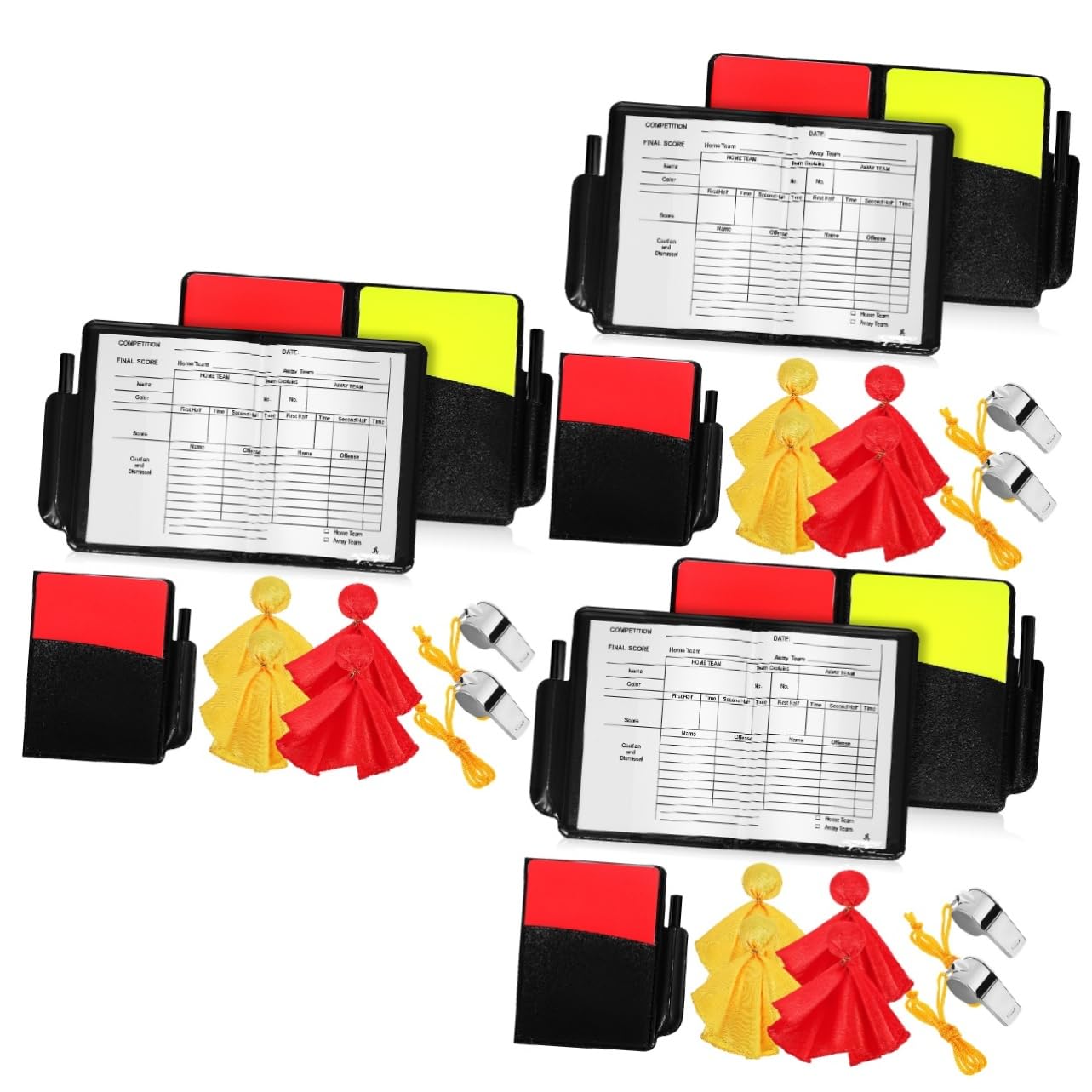 Abaodam 3 Set cartellini dell'arbitro e Fischietto Bandiera Rossa Forniture per arbitri Arbitro di Calcio cartellini Rossi e Gialli Kit Carte da Calcio FISCCHIO CLAYARD PVC